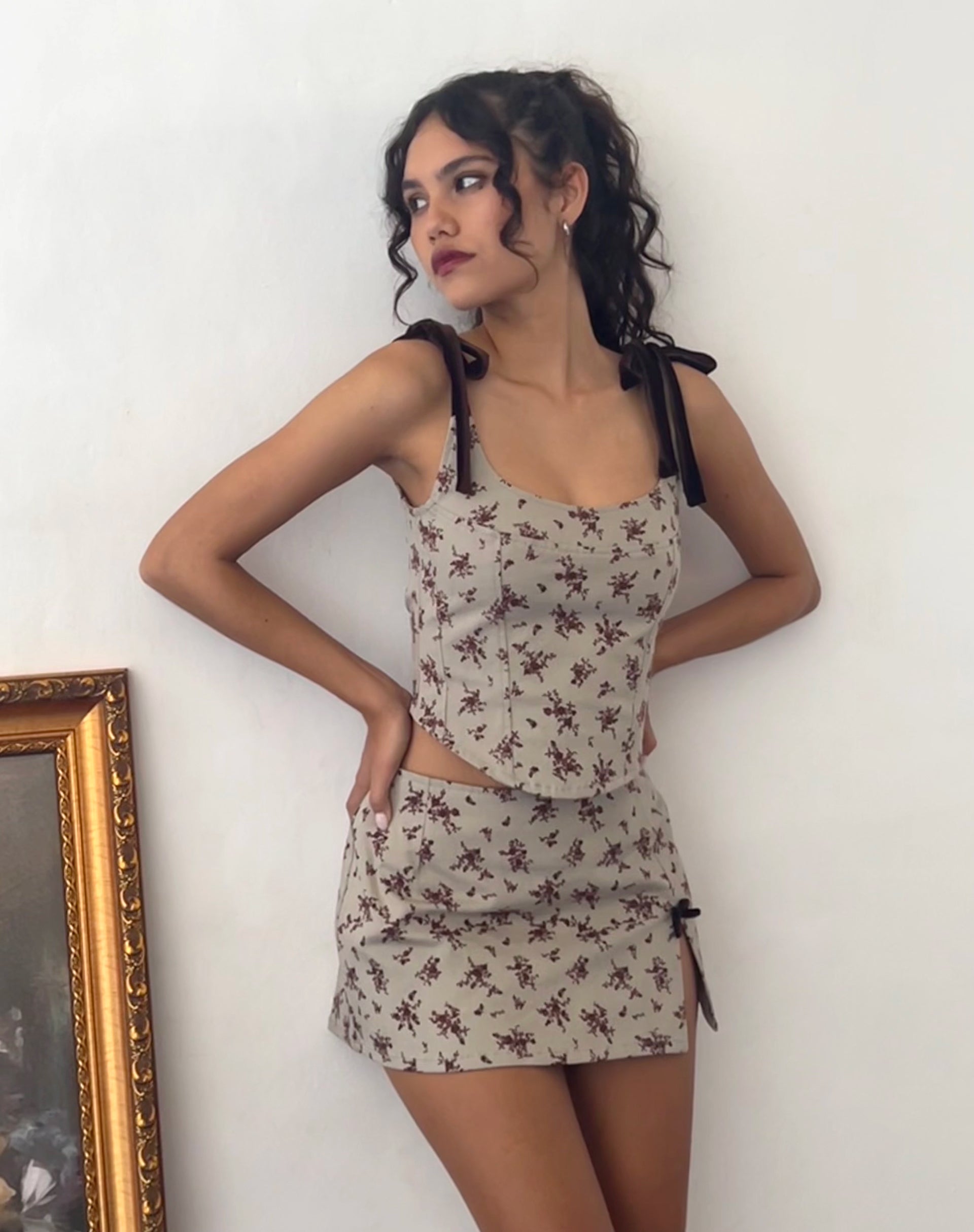 Yatri Mini Skirt in Rose Garden Grey-Nico Sky