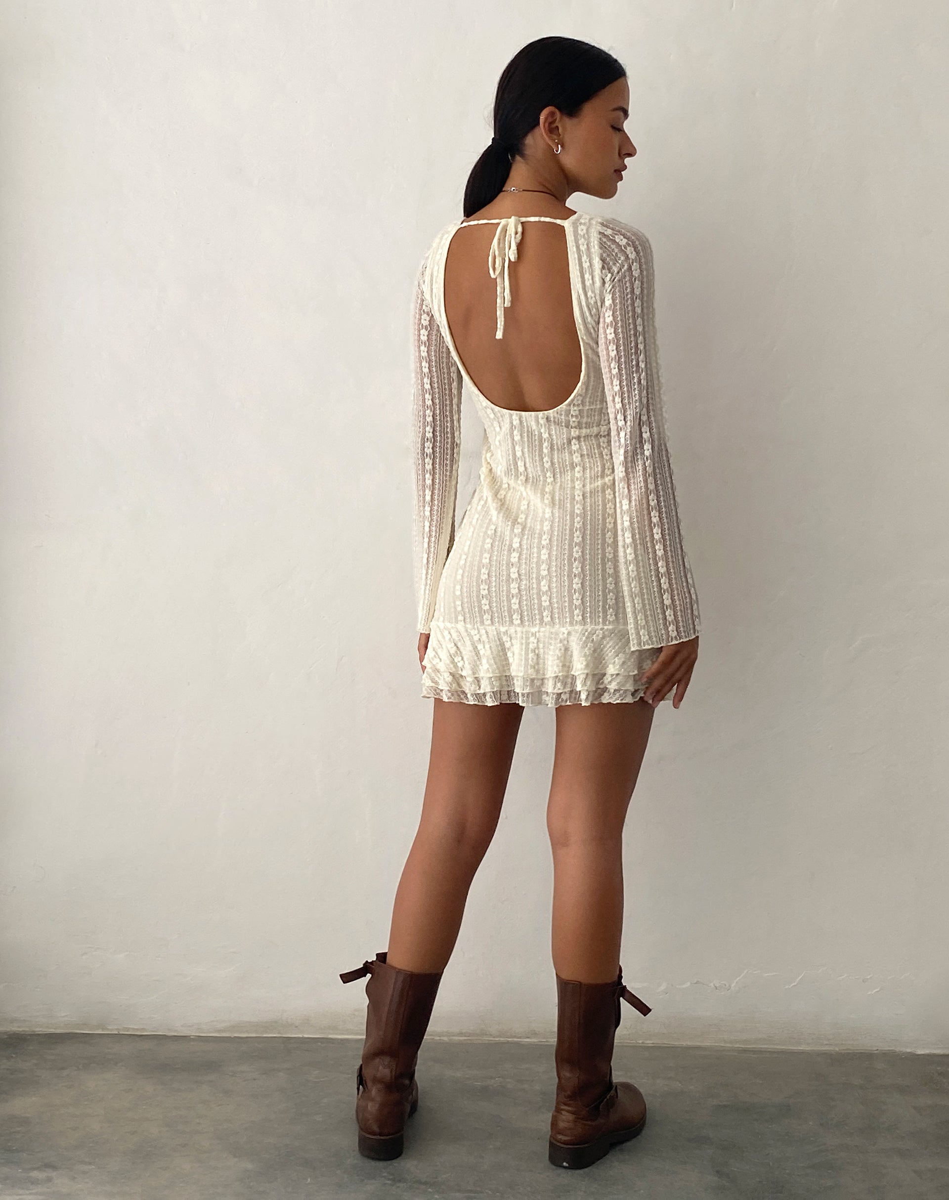 Jeilani Open Back Lace Mini Dress in Cream-Nico Sky