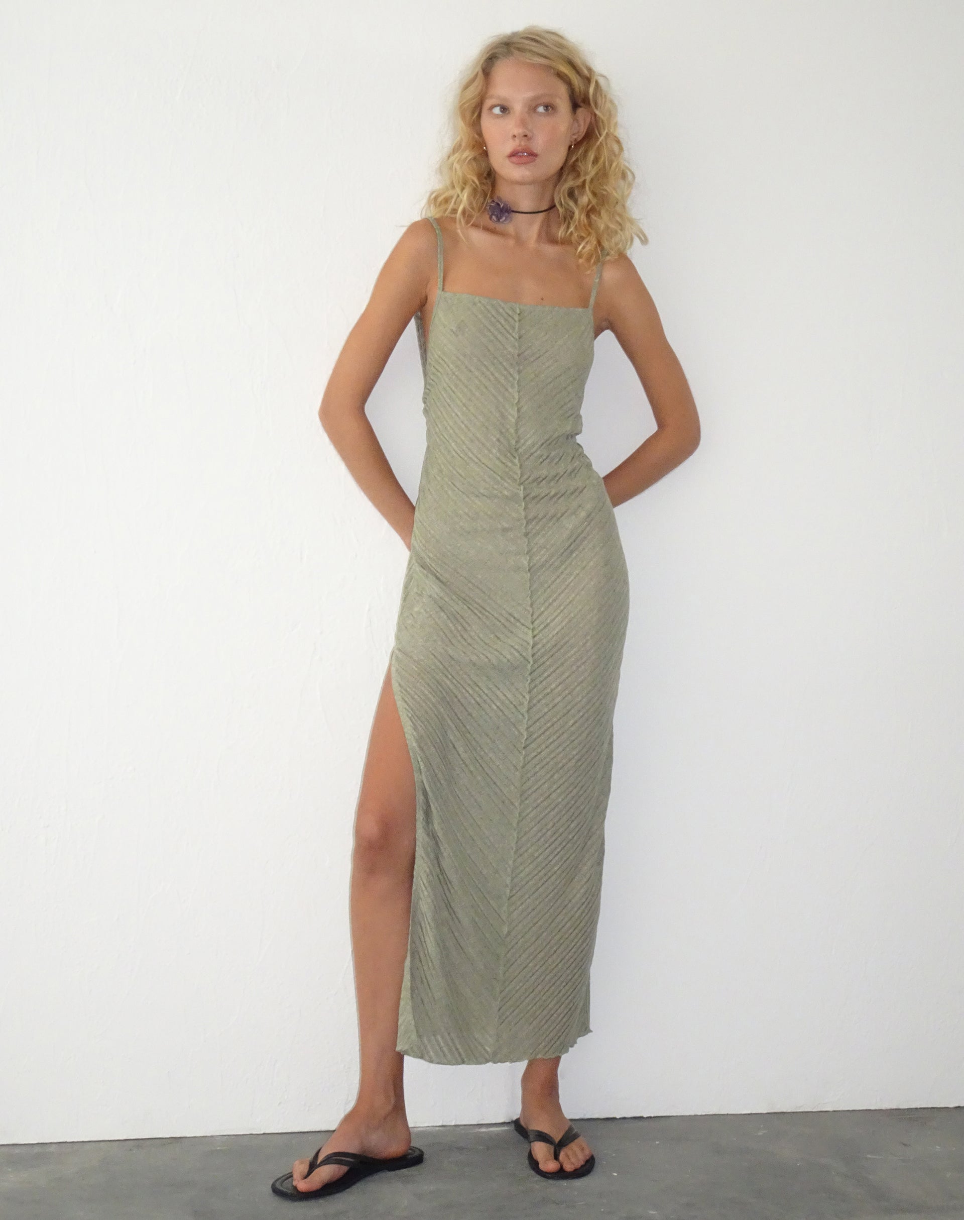 Jenaya Knitted Midi Dress in Sage-Nico Sky
