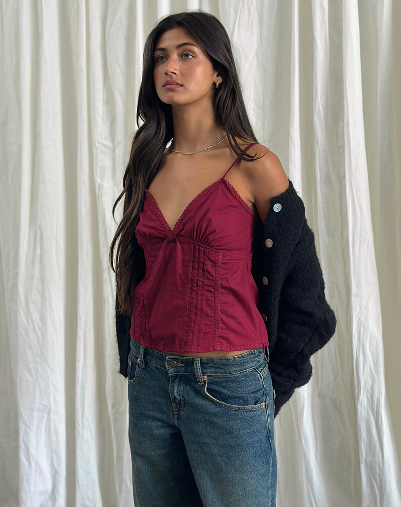 Jepuni Cami Top in Burgundy-Nico Sky