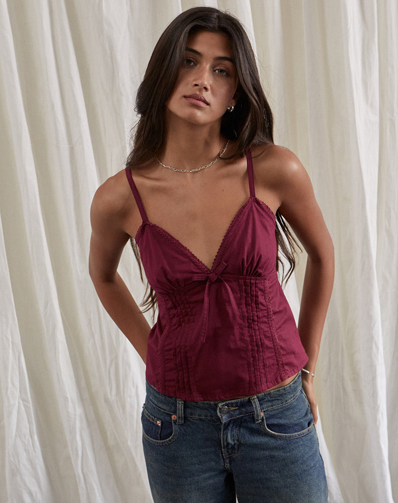 Jepuni Cami Top in Burgundy-Nico Sky