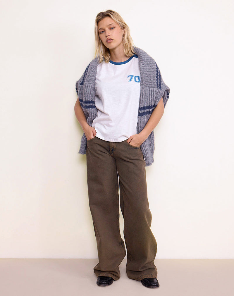 Jihan Top in Off White with Mediterranean Blue Binding-Nico Sky