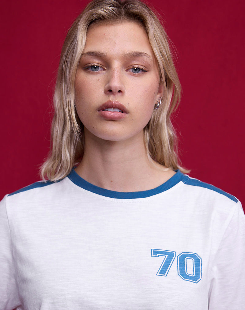 Jihan Top in Off White with Mediterranean Blue Binding-Nico Sky