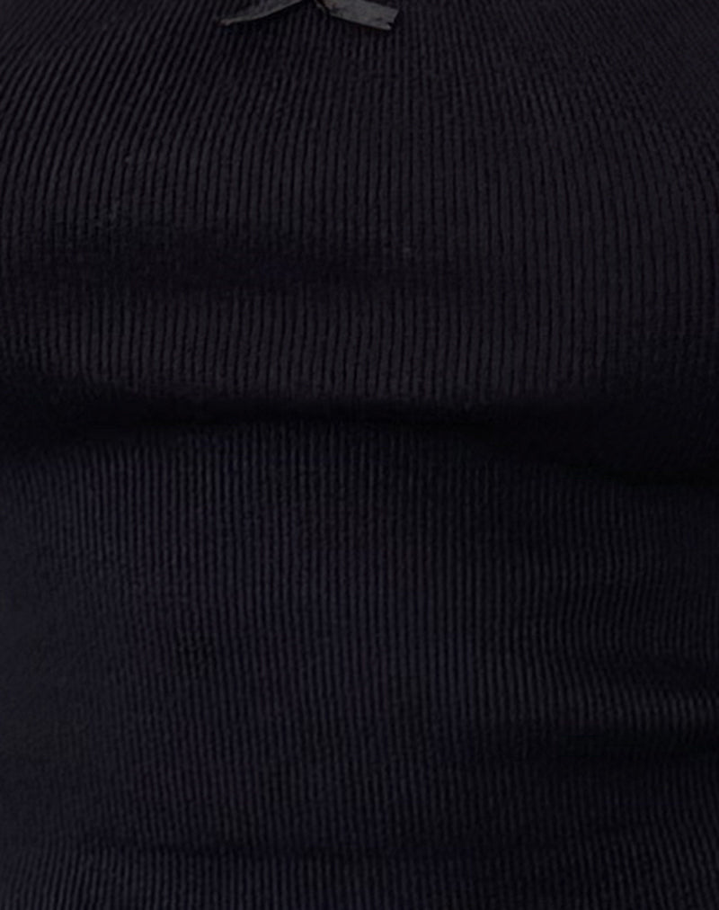 Jinila Top in Black with Lace Trim and Bow-Nico Sky