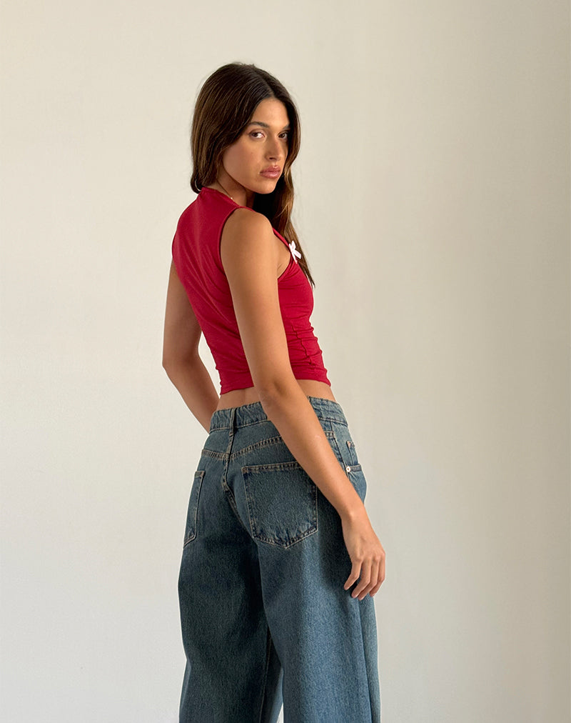 Jiniso Crop Top in Adrenaline Red with Pink Bows-Nico Sky