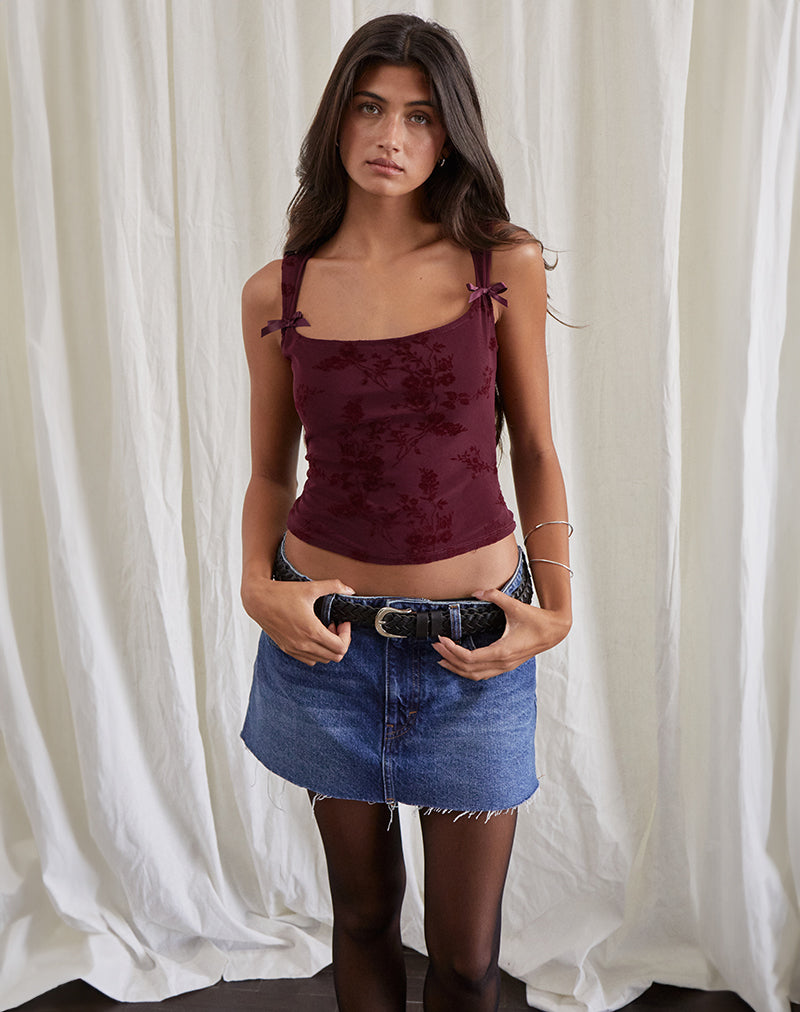 Jiniso Vest Top in Botanical Flower Flock Maroon-Nico Sky