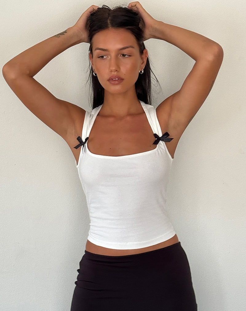 Jiniso Crop Top in Off White with Black Bows-Nico Sky