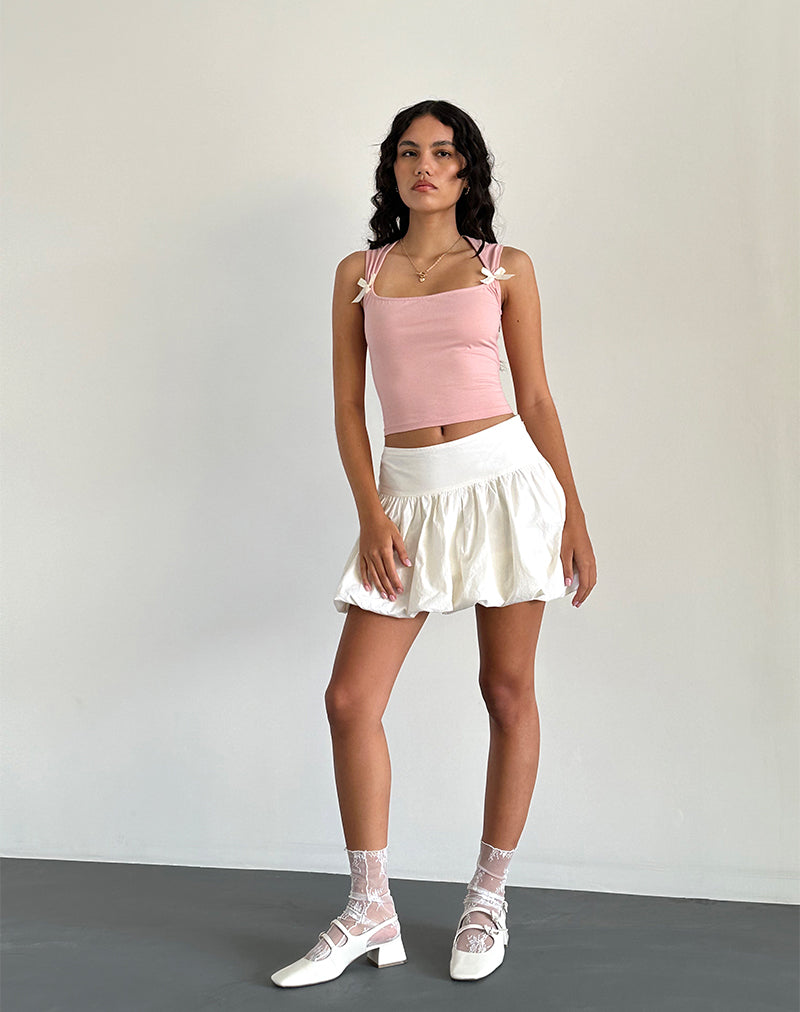 Jiniso Crop Top in Pink Lady with Ivory Bows-Nico Sky