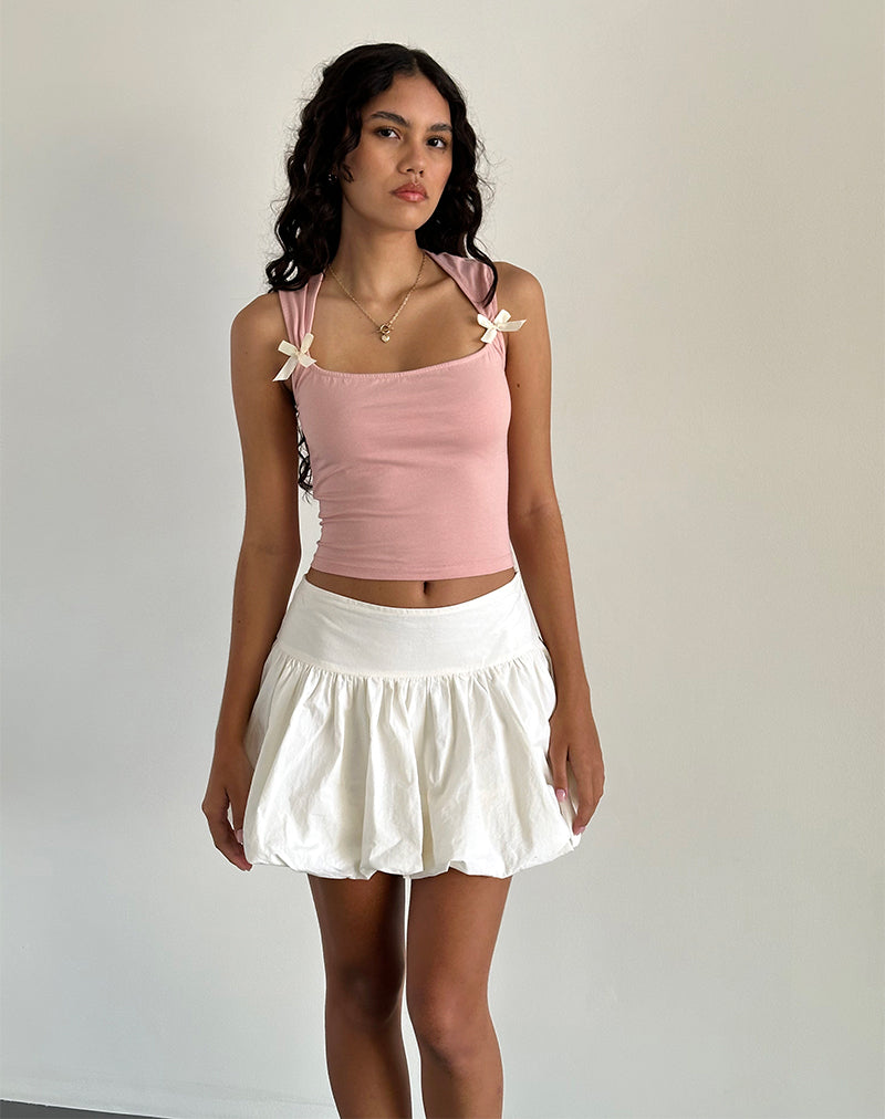 Jiniso Crop Top in Pink Lady with Ivory Bows-Nico Sky