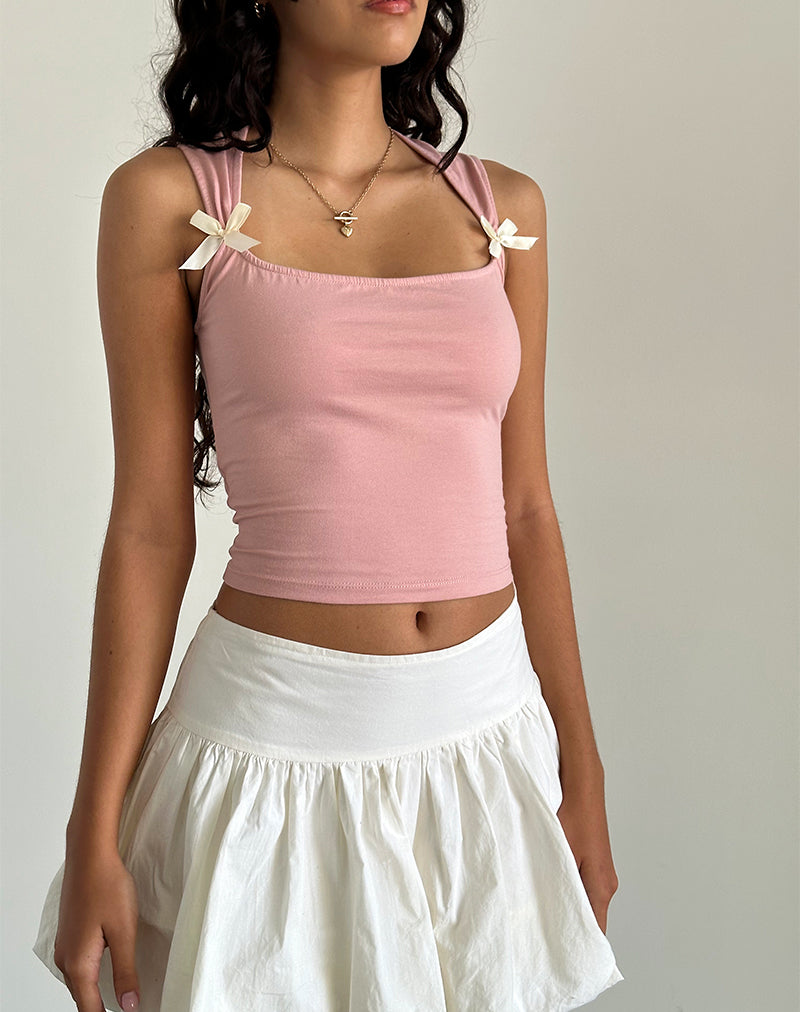 Jiniso Crop Top in Pink Lady with Ivory Bows-Nico Sky