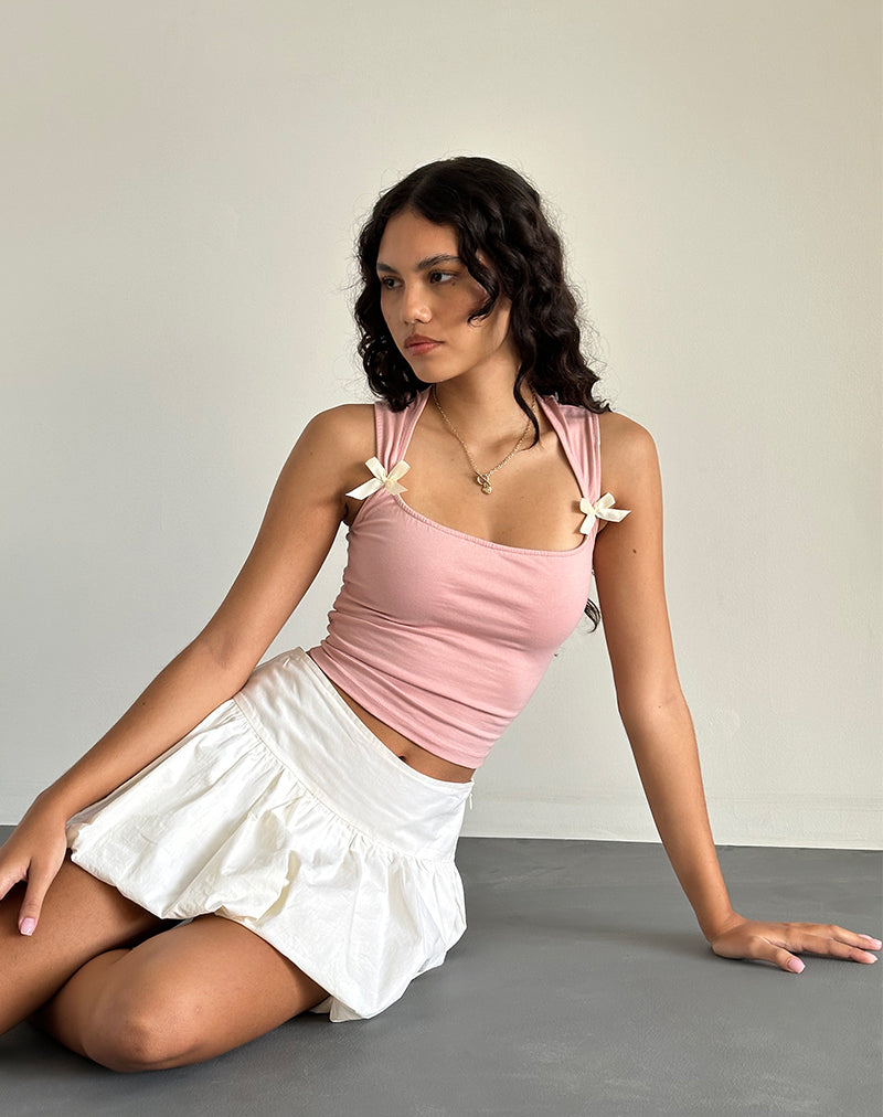 Jiniso Crop Top in Pink Lady with Ivory Bows-Nico Sky