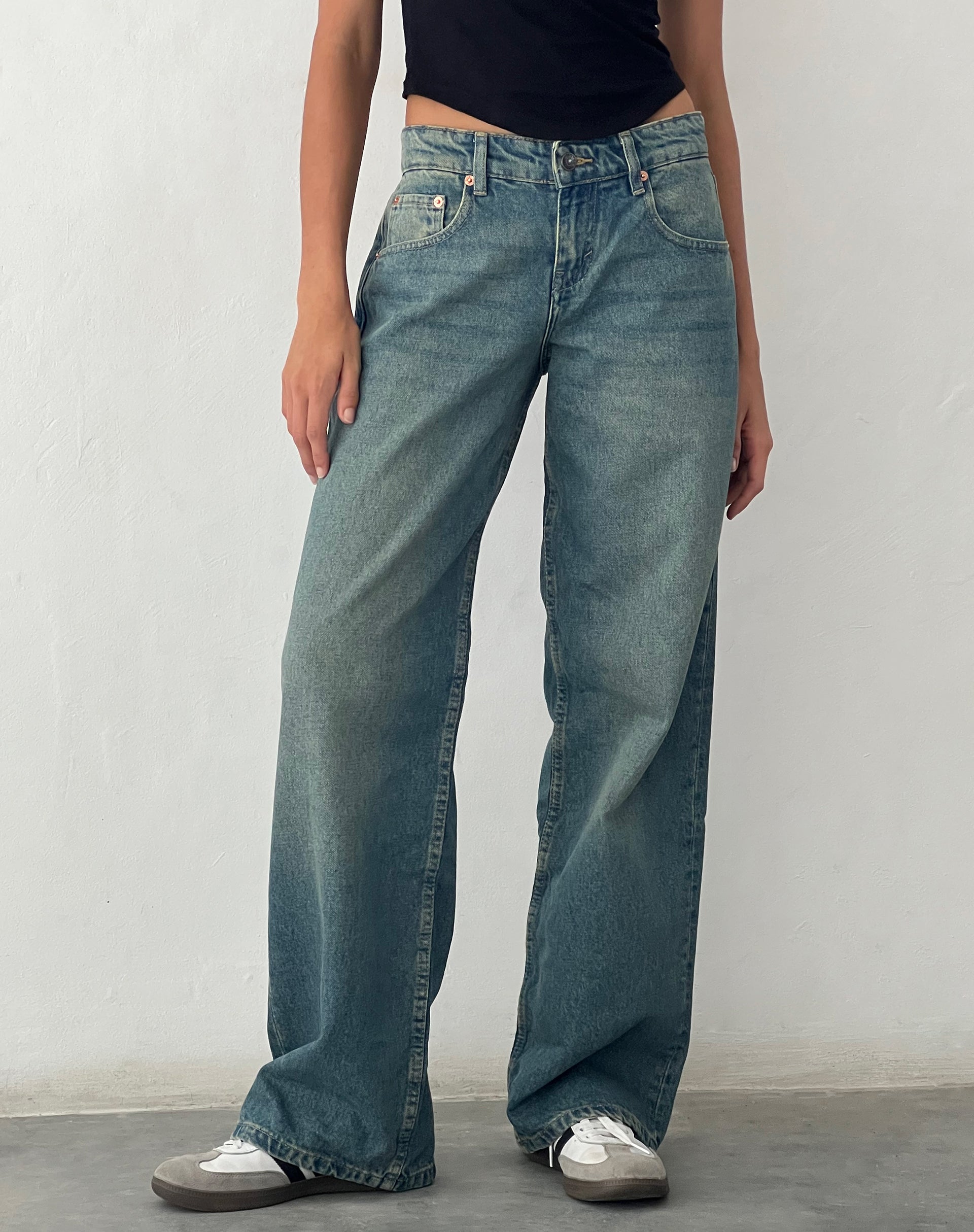Low Rise Parallel Jeans in Vintage Blue Green-Nico Sky