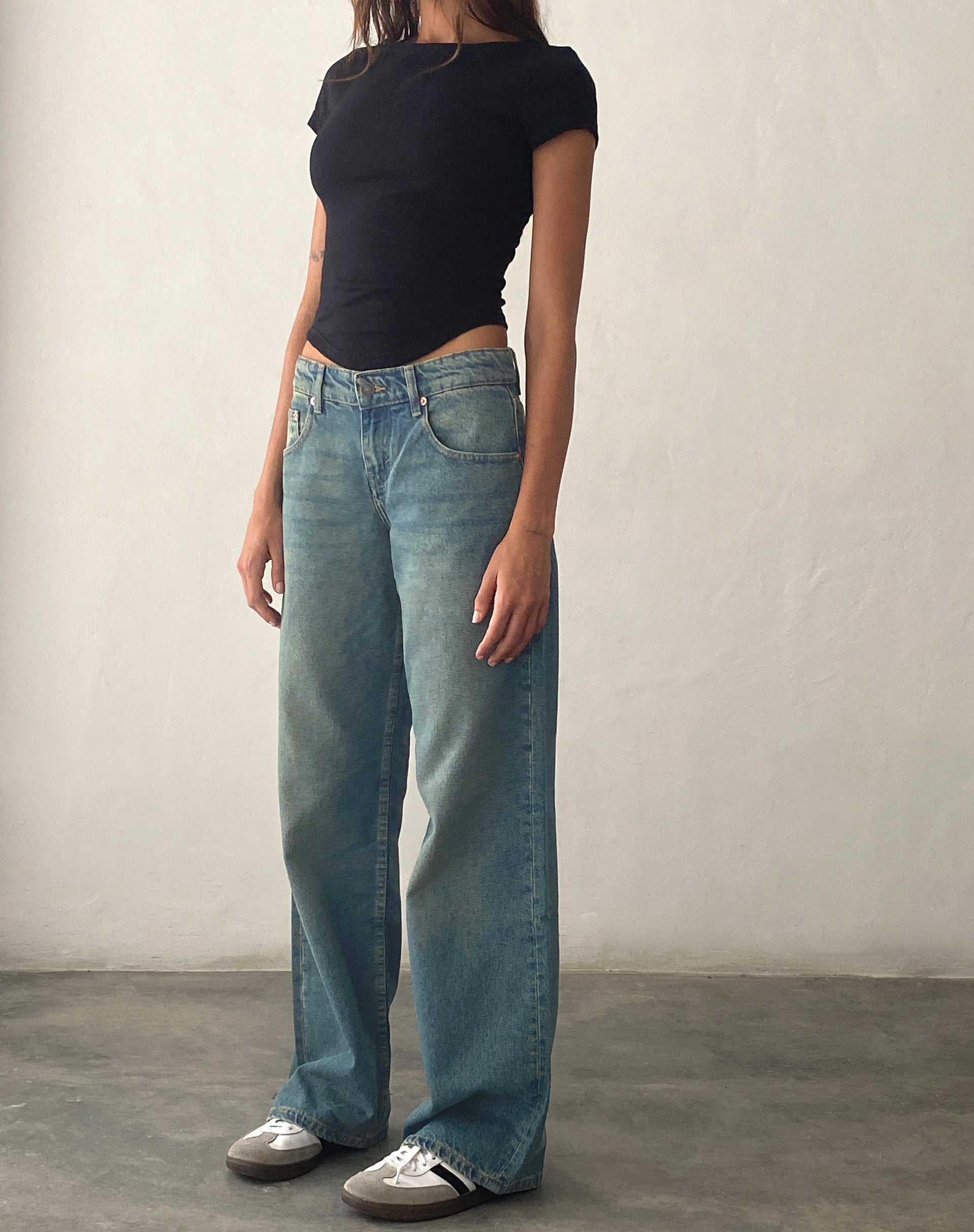 Low Rise Parallel Jeans in Vintage Blue Green-Nico Sky