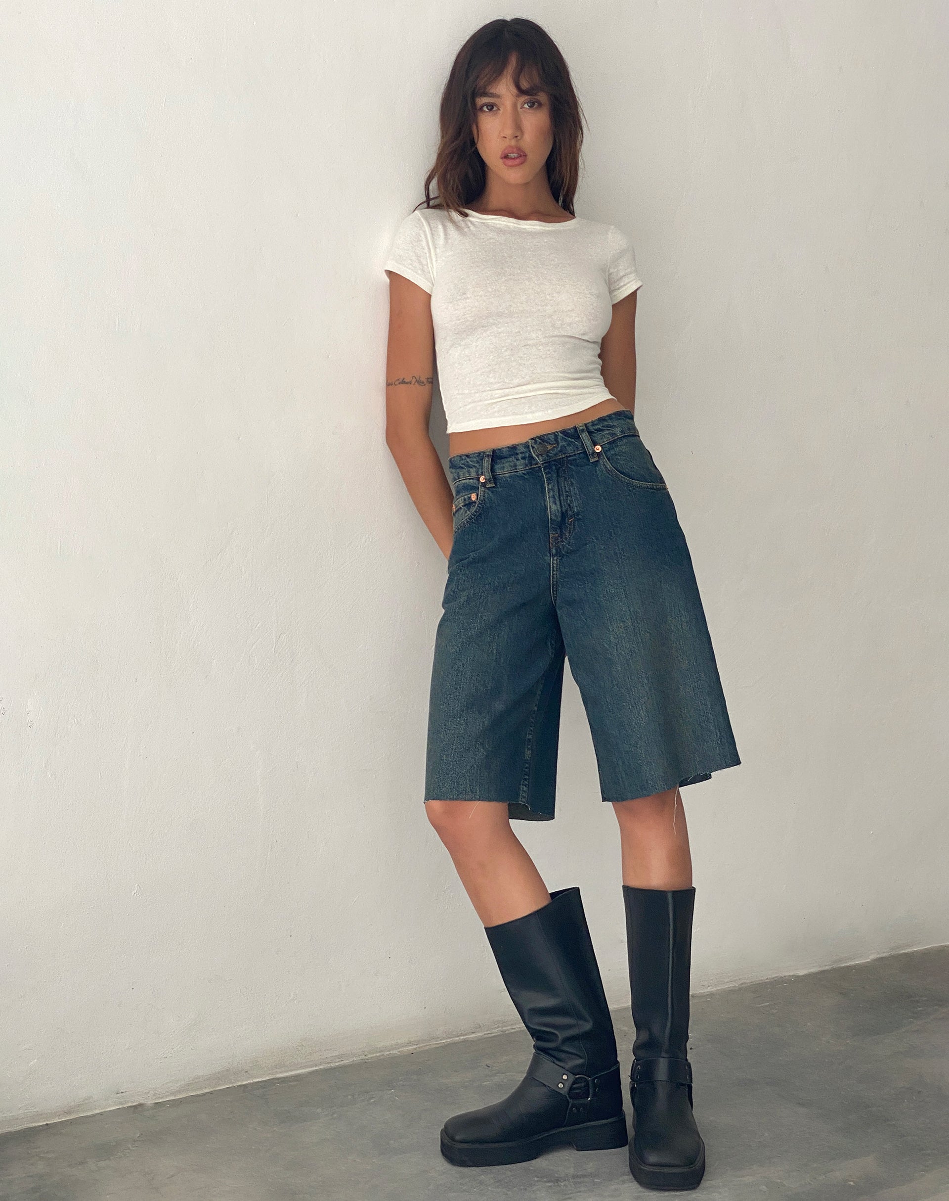 Roomy Mid Rise Long Jorts in Brown Blue Acid-Nico Sky