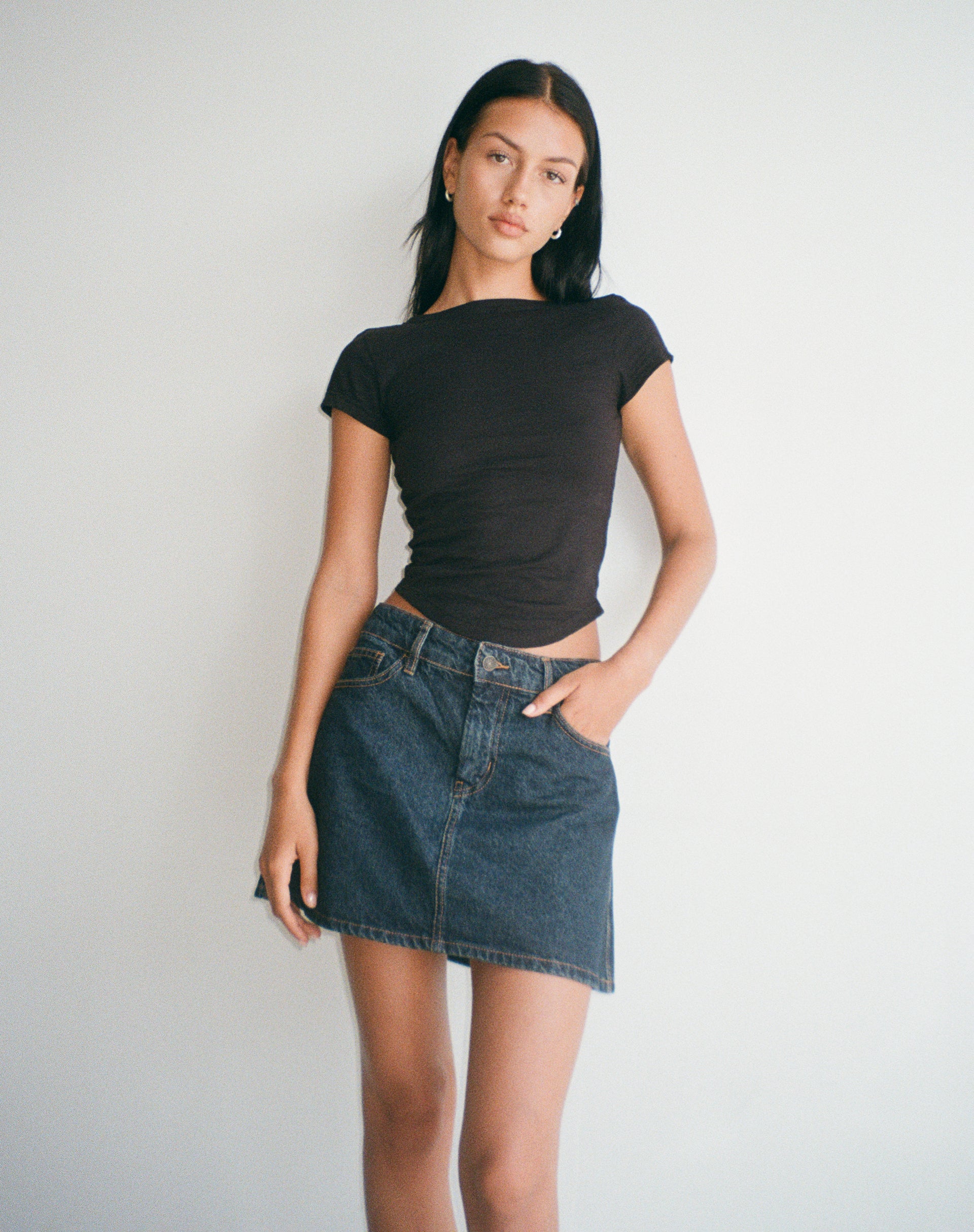 Mini A-Line Skirt in Denim Indigo-Nico Sky