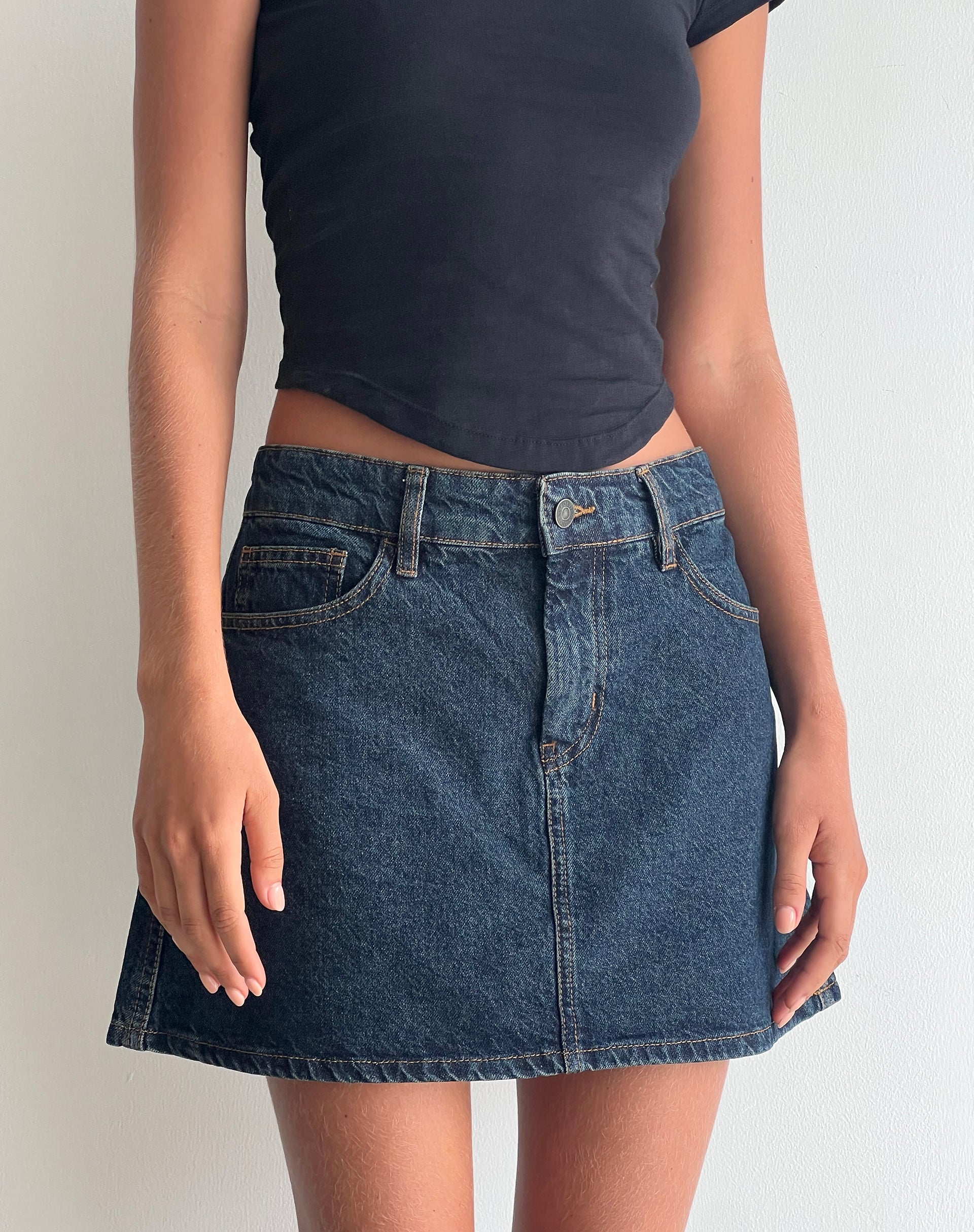 Mini A-Line Skirt in Denim Indigo-Nico Sky