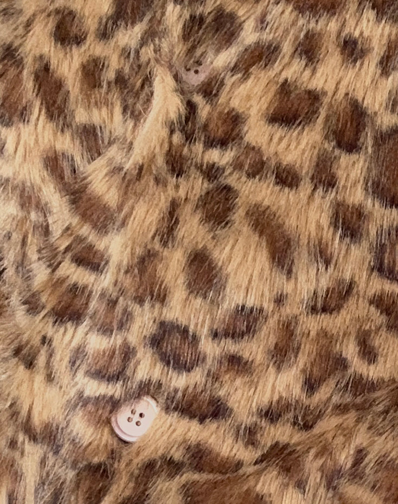 Joji Crop Faux Fur Jacket in Brown Leopard-Nico Sky