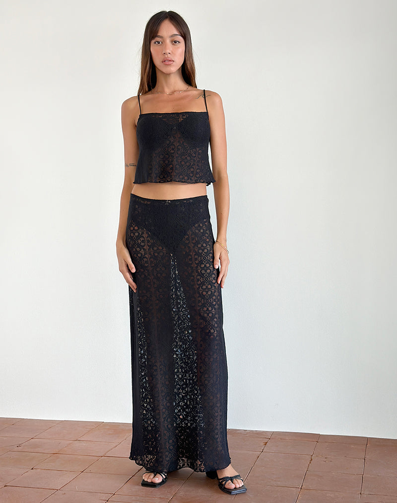 Layla Maxi Skirt in Clover Lace Black-Nico Sky