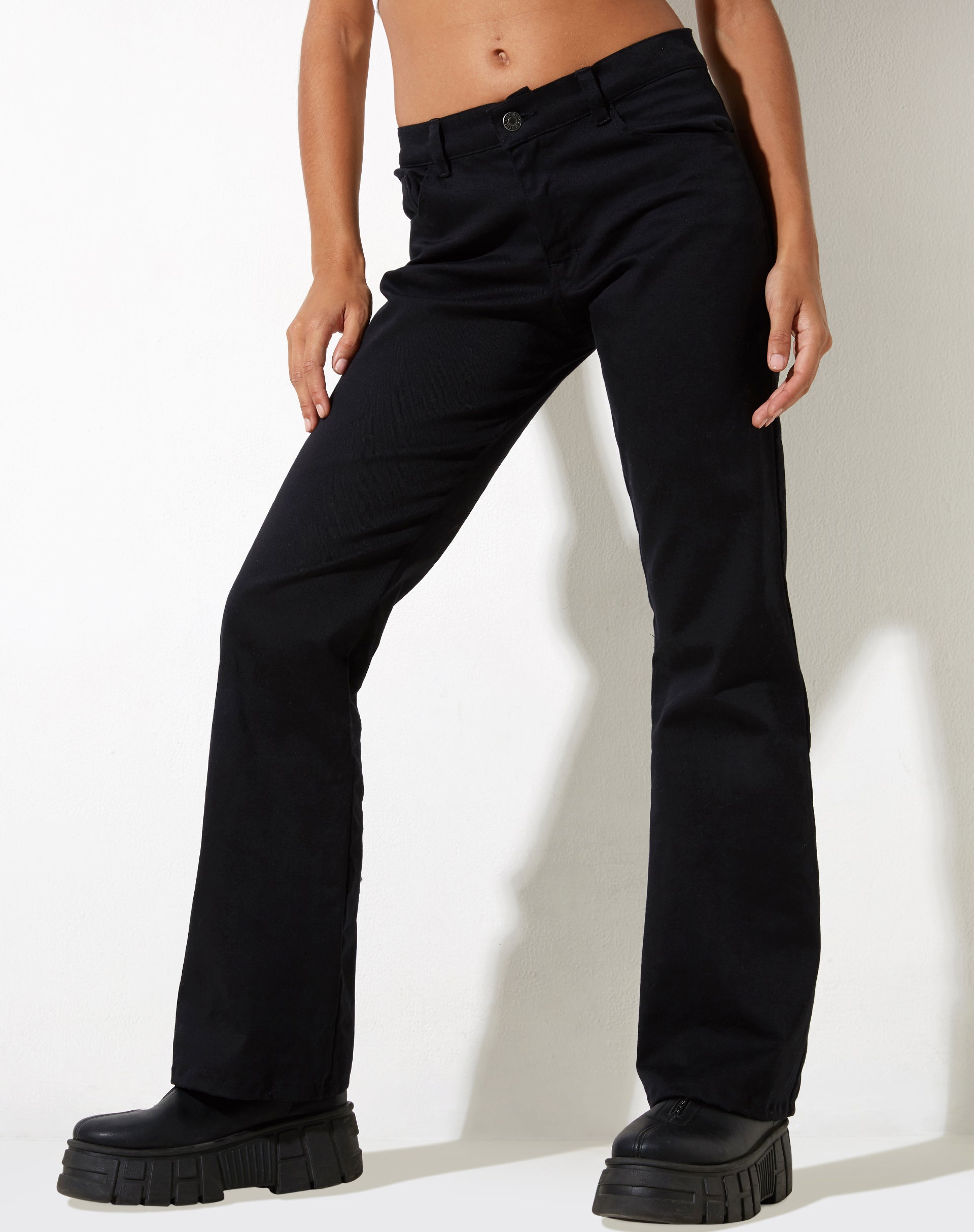 Jopan Flare Trouser in Twill Black-Nico Sky