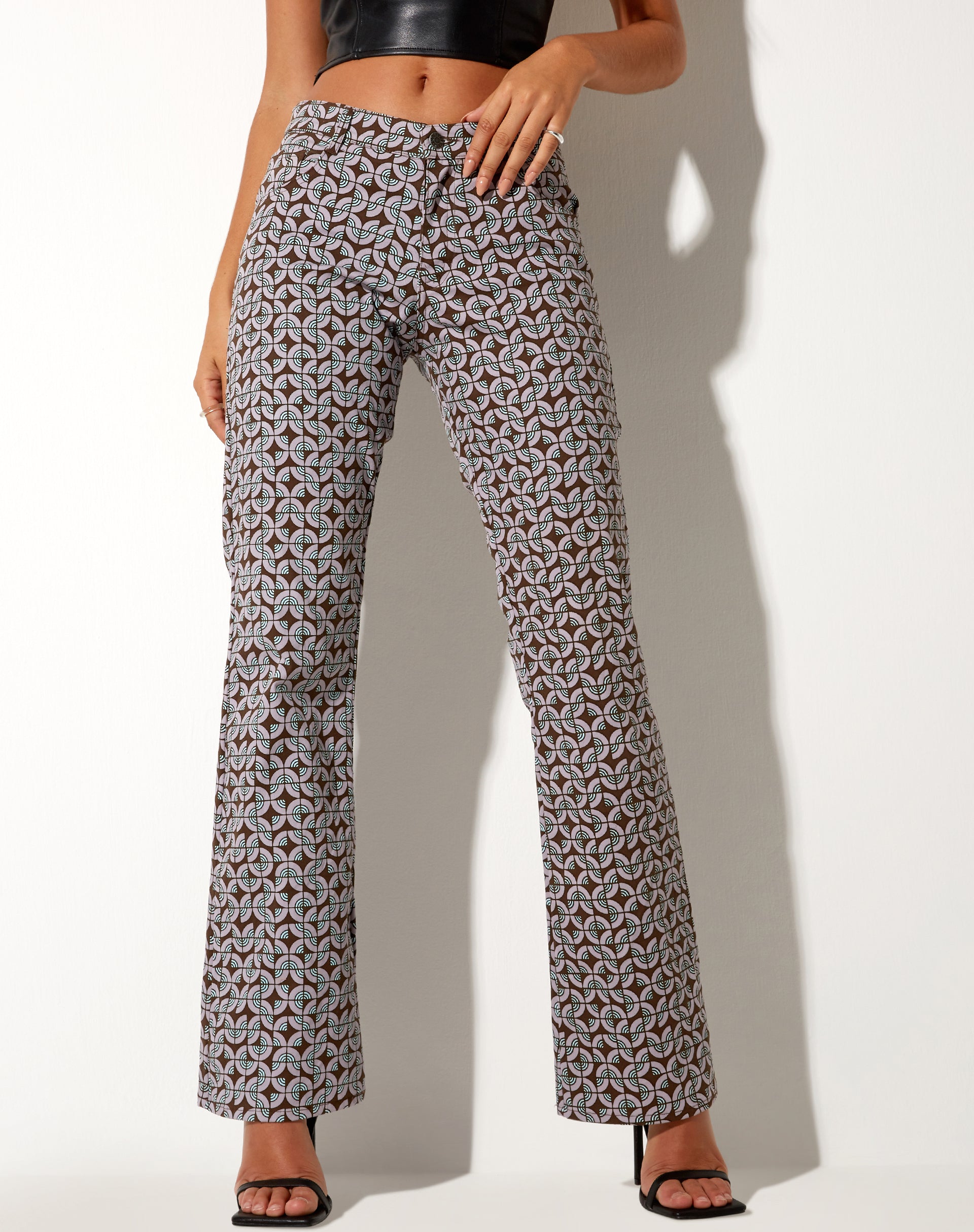 Jopan Flare Trouser in Retro Tile-Nico Sky