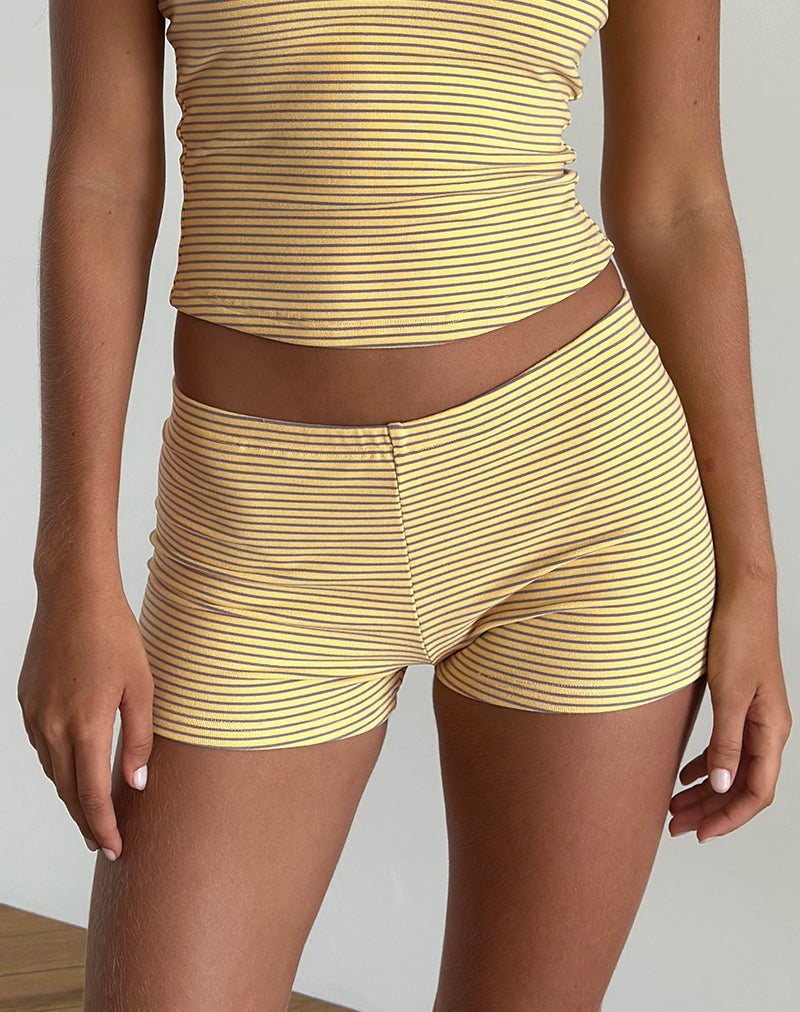 Sera Micro Shorts in Stripe Jersey Yellow Grey-Nico Sky