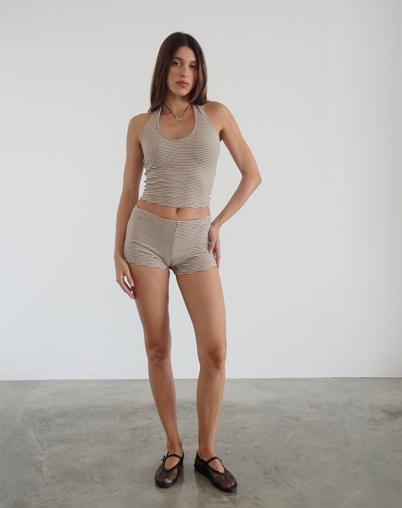 Sera Micro Shorts in Stripe Jersey Neutral Brown-Nico Sky