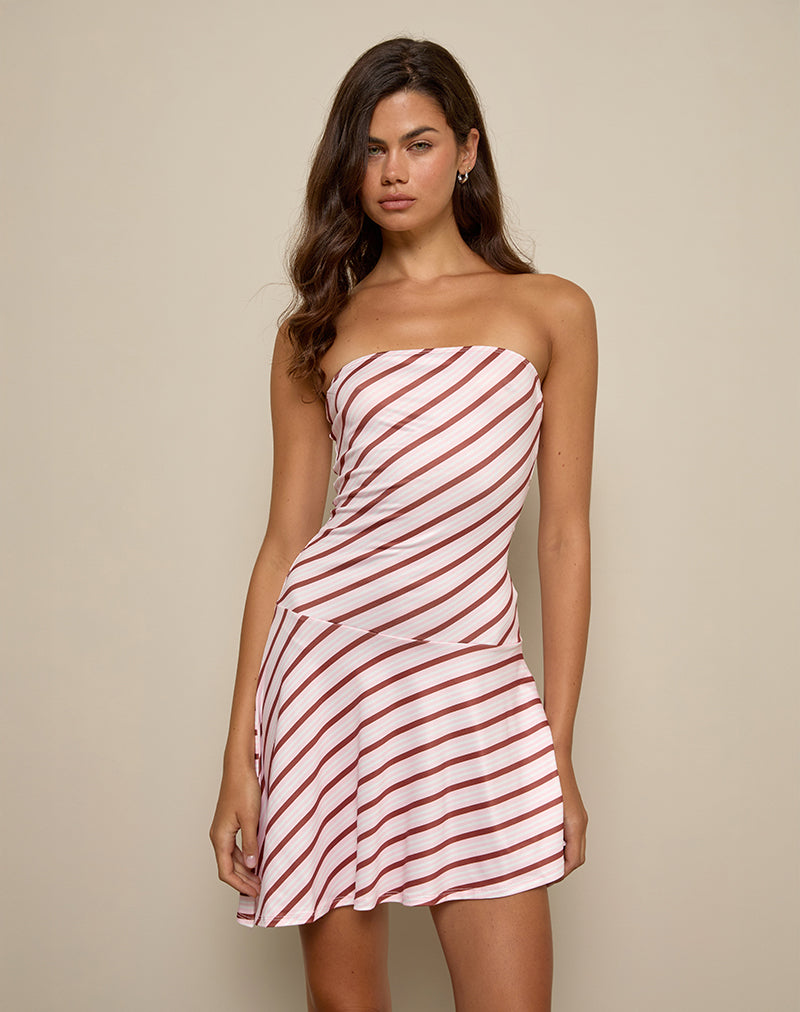Kagari Mini Dress in Diagonal Stripe Pink-Nico Sky