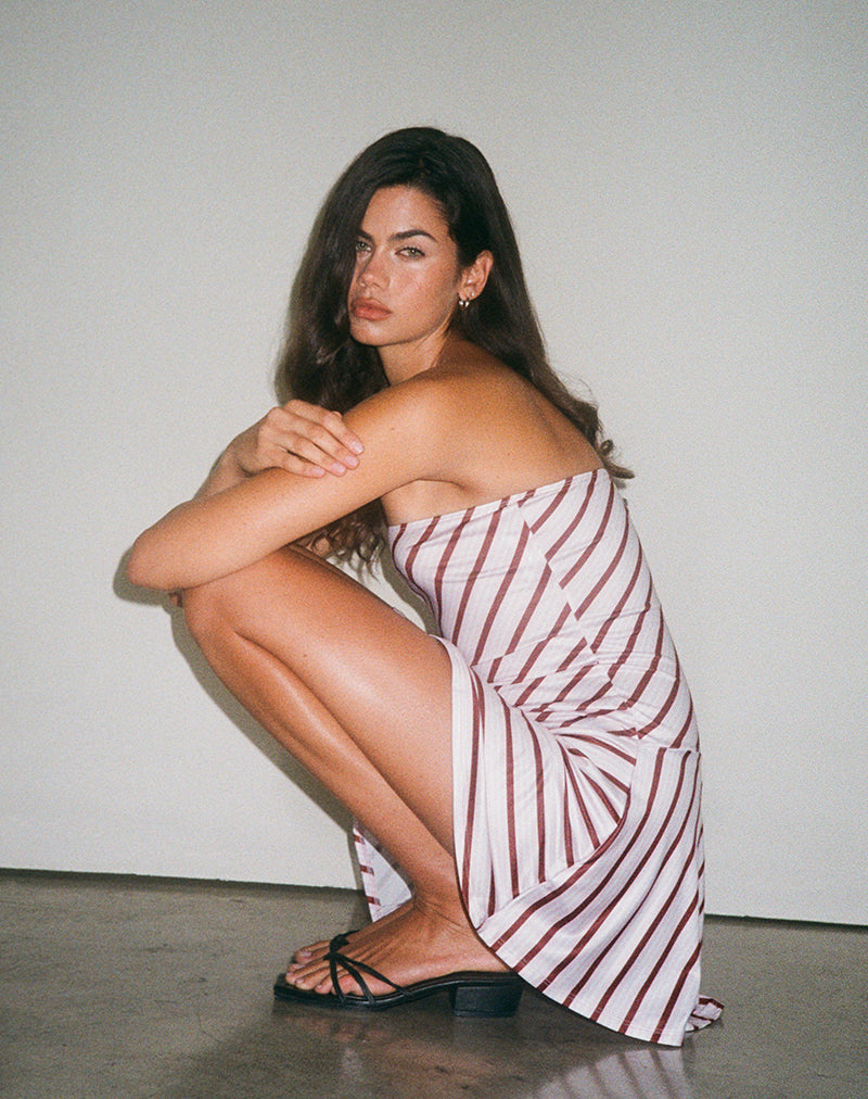 Kagari Mini Dress in Diagonal Stripe Pink-Nico Sky