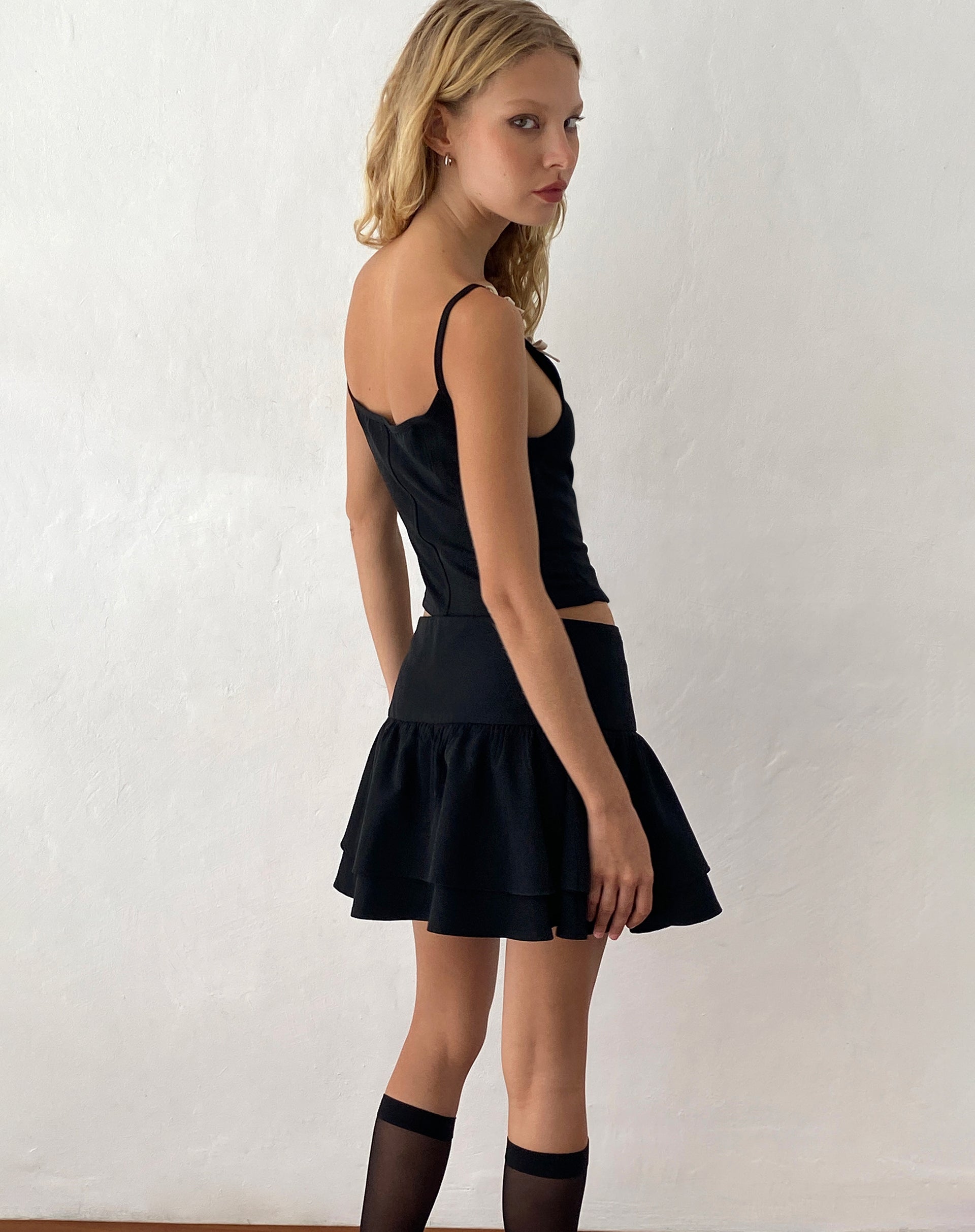 Samrina Pleated Tailored Mini Skirt in Black-Nico Sky
