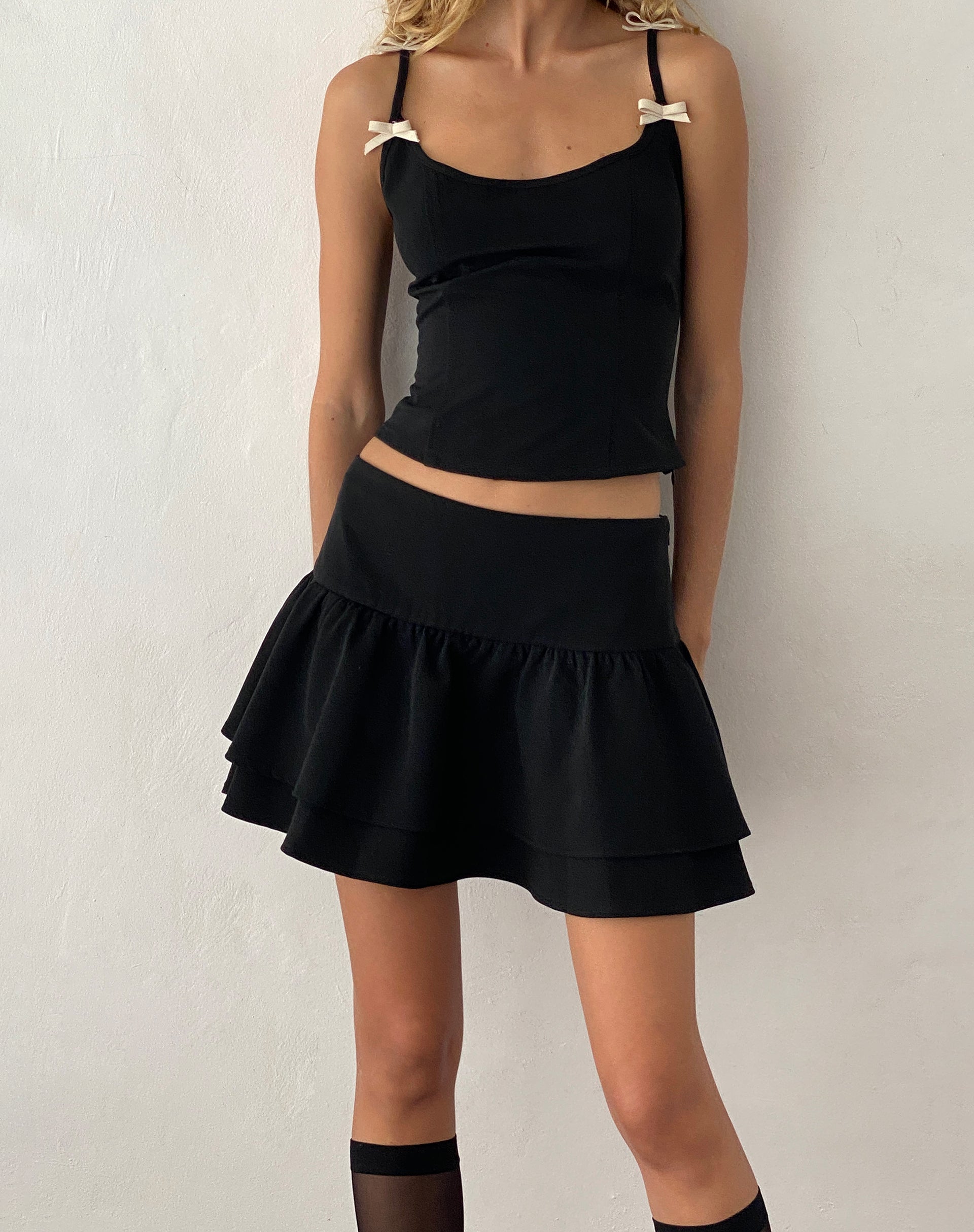 Samrina Pleated Tailored Mini Skirt in Black-Nico Sky