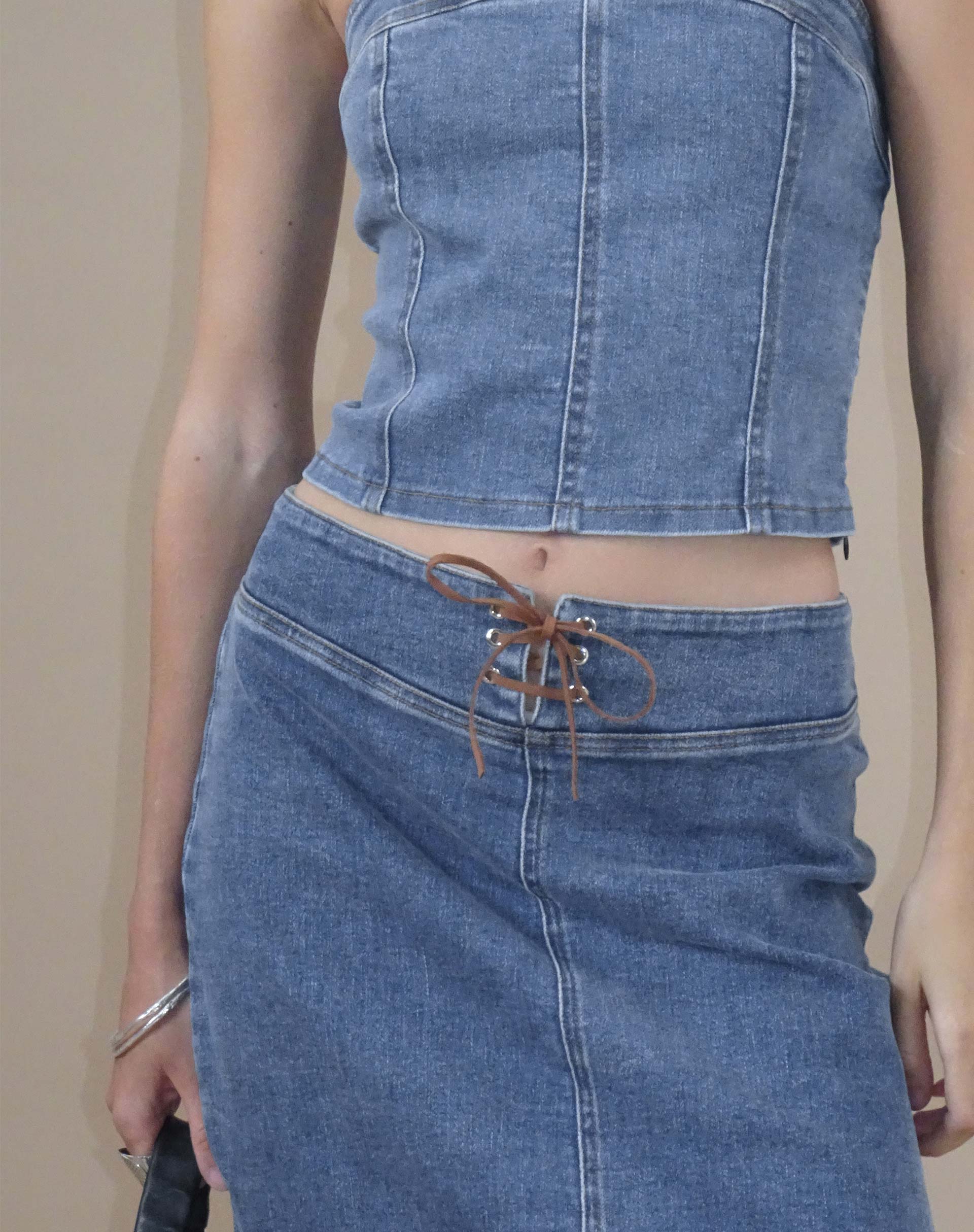 Lafille Denim Maxi Skirt in Blue Wash-Nico Sky