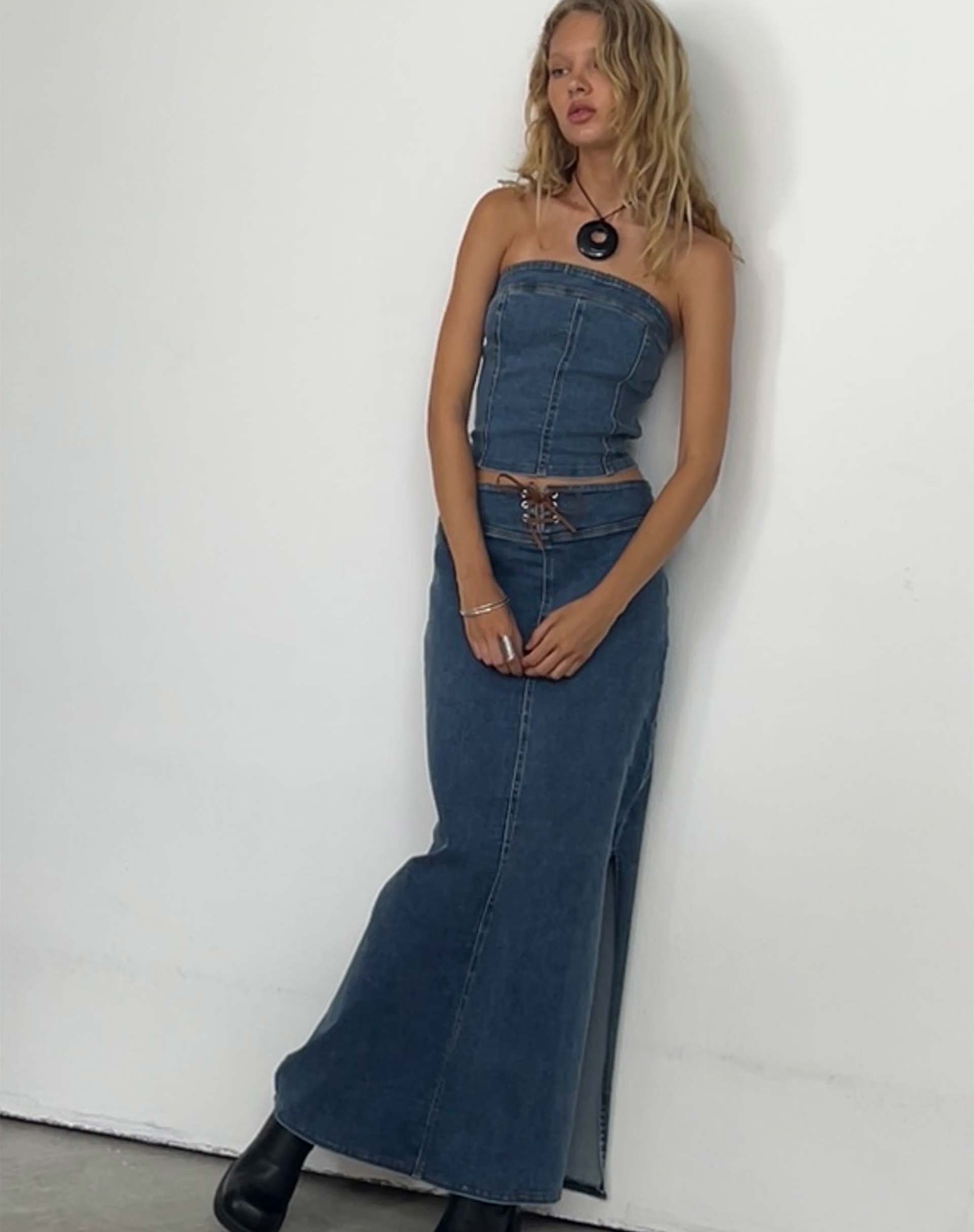 Lafille Denim Maxi Skirt in Blue Wash-Nico Sky
