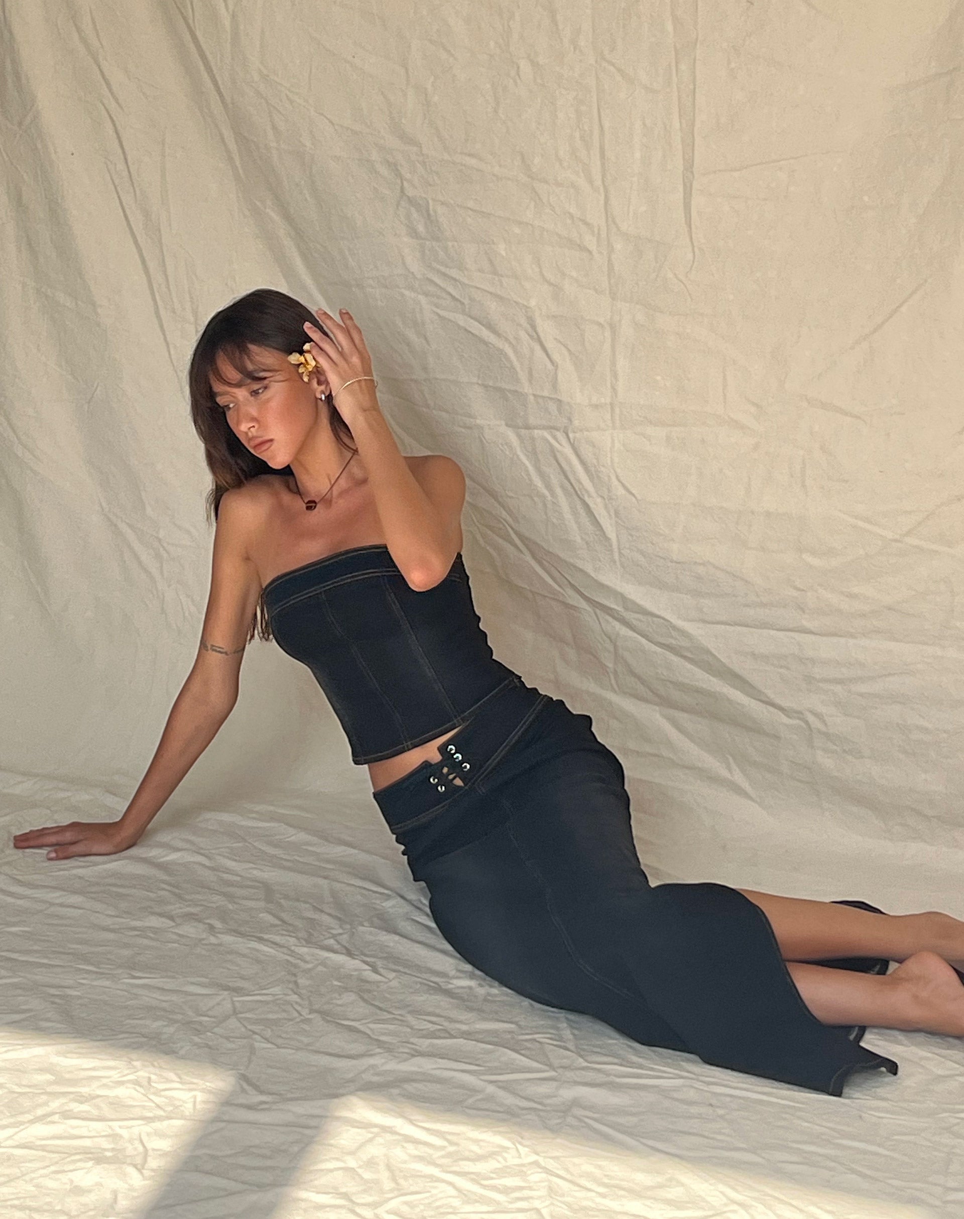 Lafille Denim Maxi Skirt in Black Wash-Nico Sky