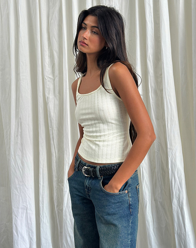 Kalinda Vest Top in Pointelle Ivory-Nico Sky