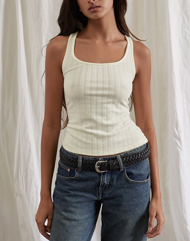 Kalinda Vest Top in Pointelle Ivory-Nico Sky