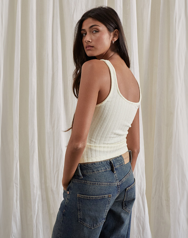 Kalinda Vest Top in Pointelle Ivory-Nico Sky
