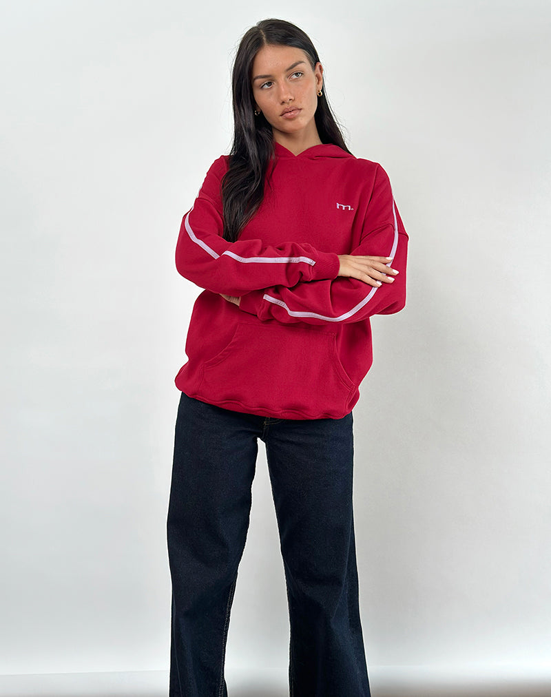 Kamari Hoodie in Adrenaline Red with Violet M Embroidery-Nico Sky