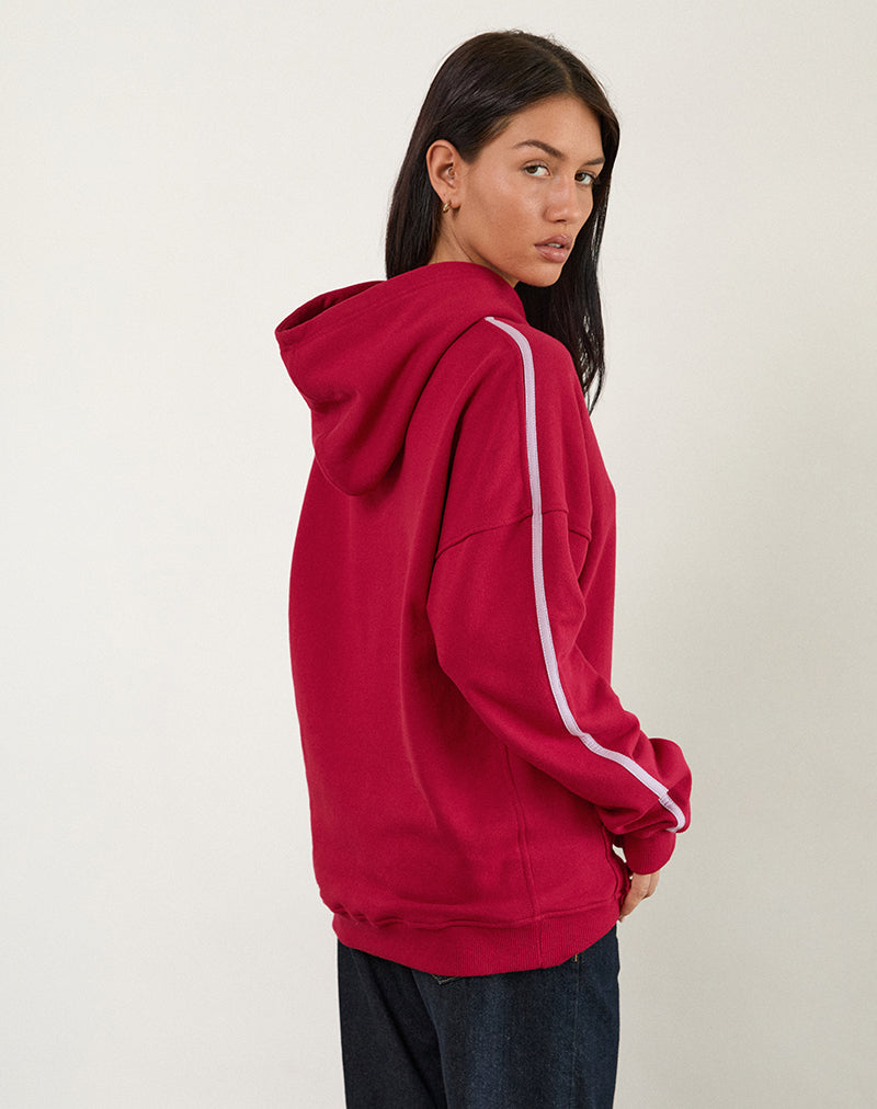 Kamari Hoodie in Adrenaline Red with Violet M Embroidery-Nico Sky
