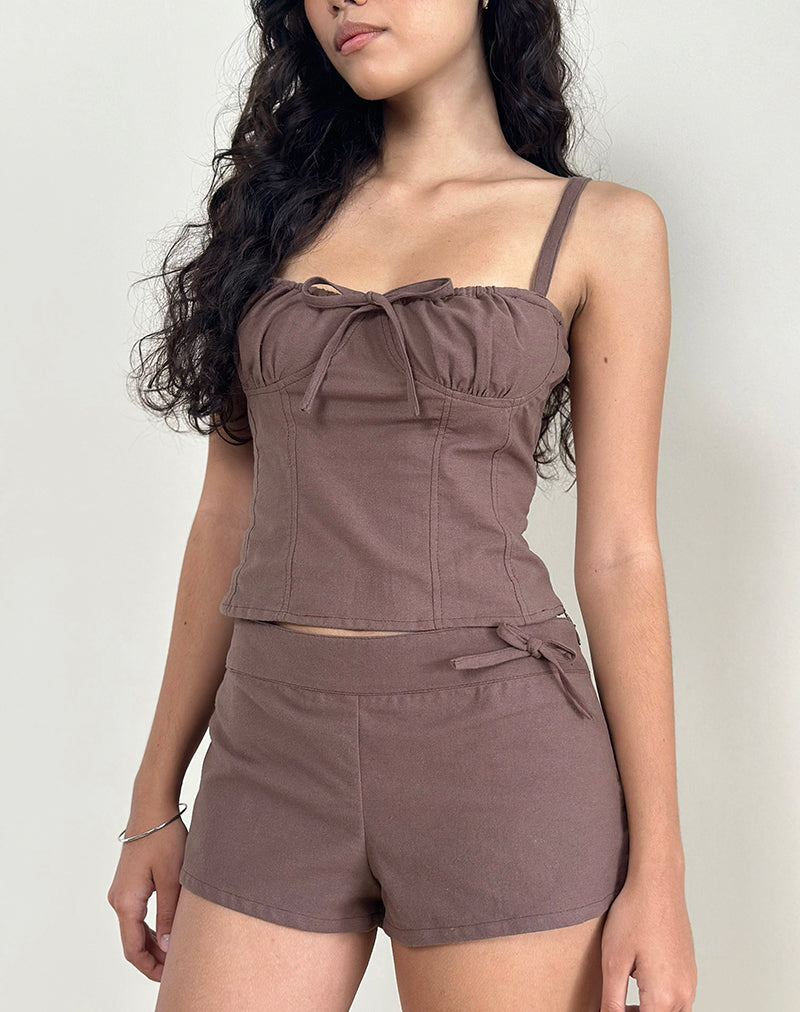 Blazy Tie Short in Linen Taupe-Nico Sky
