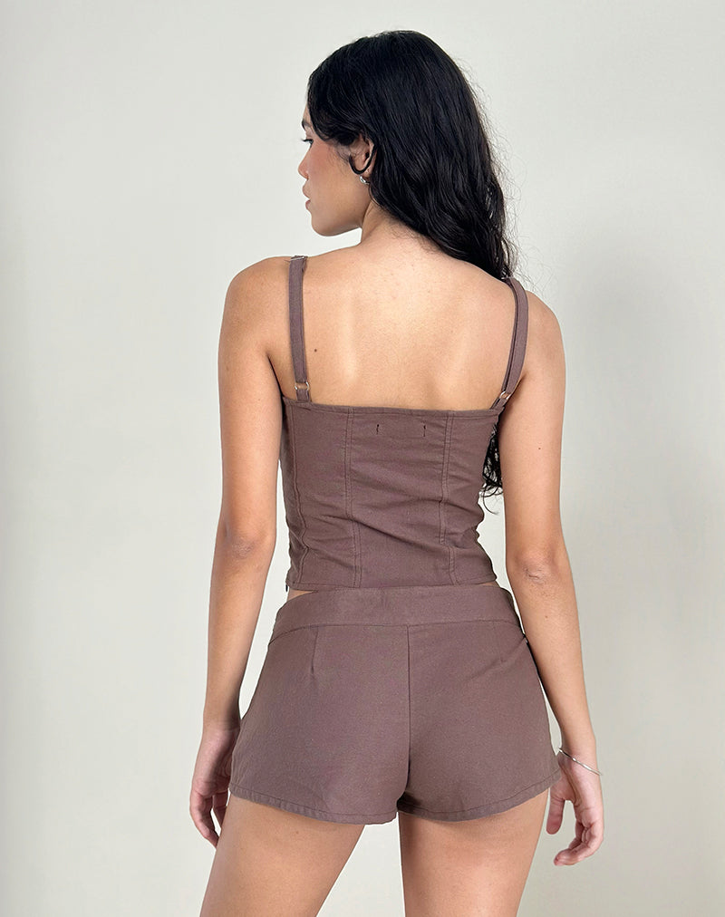 Blazy Tie Short in Linen Taupe-Nico Sky