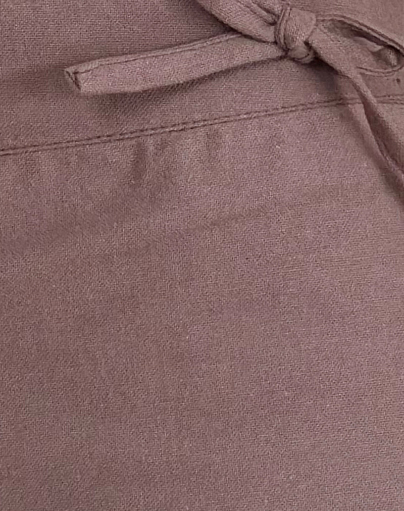 Blazy Tie Short in Linen Taupe-Nico Sky