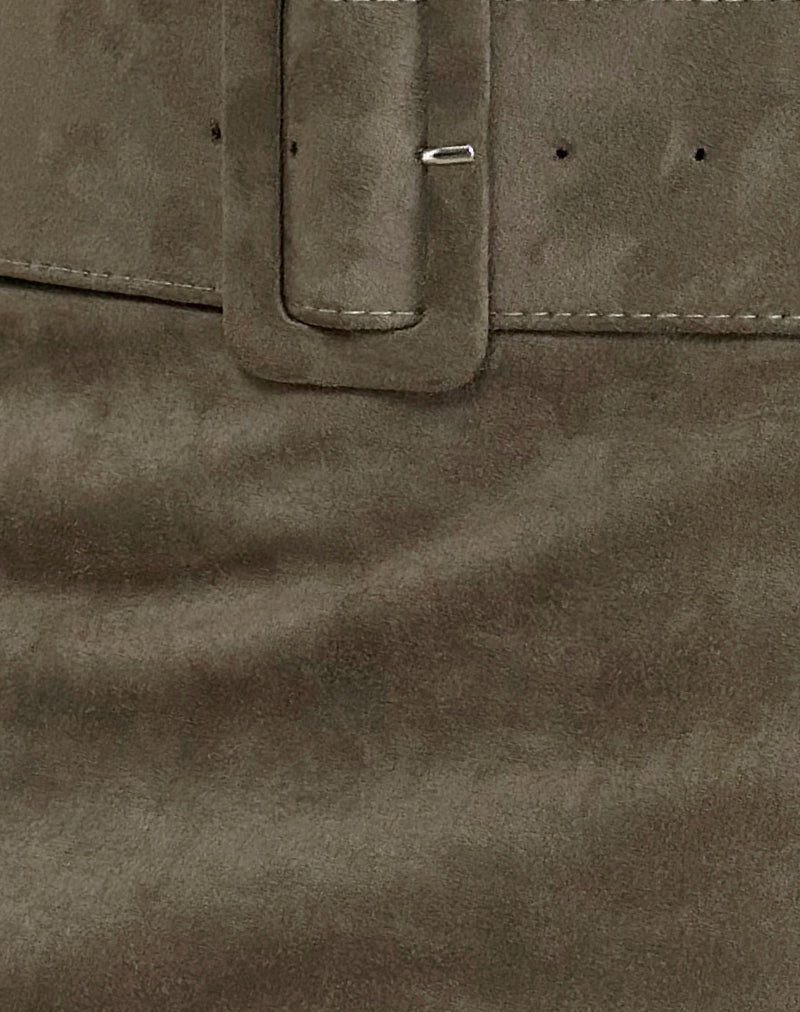 Zita Belted Mini Skirt in Suede Brown-Nico Sky
