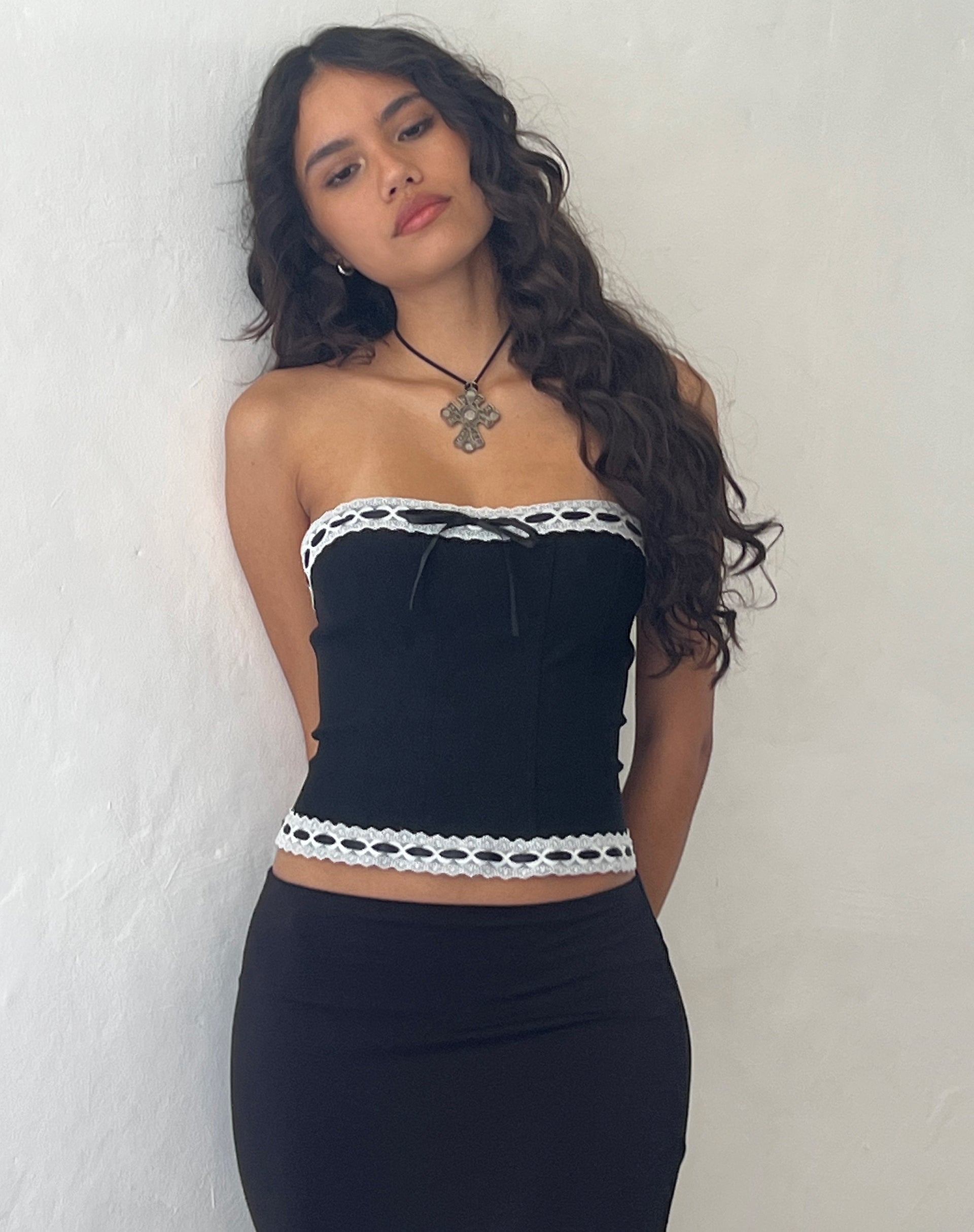 Karida Lace Edge Corset Top in Black-Nico Sky