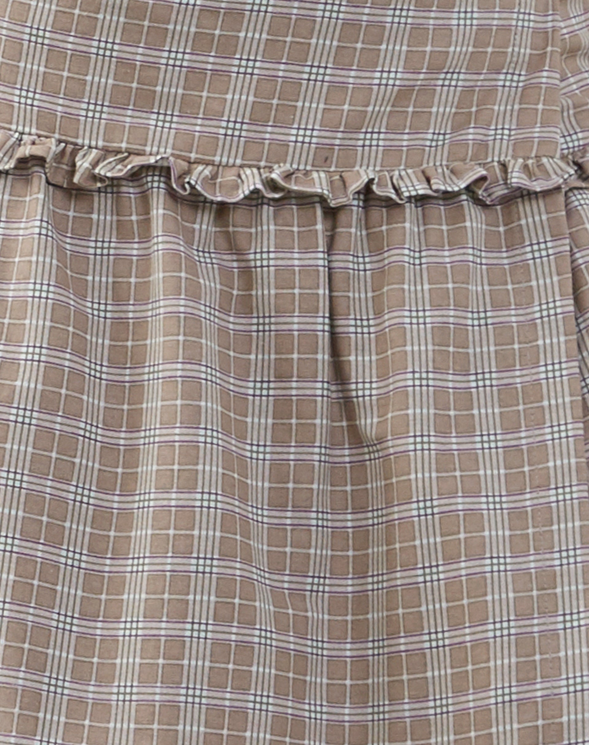 Kasya Frill Hem Wrap Midi Skirt in Taupe Check-Nico Sky