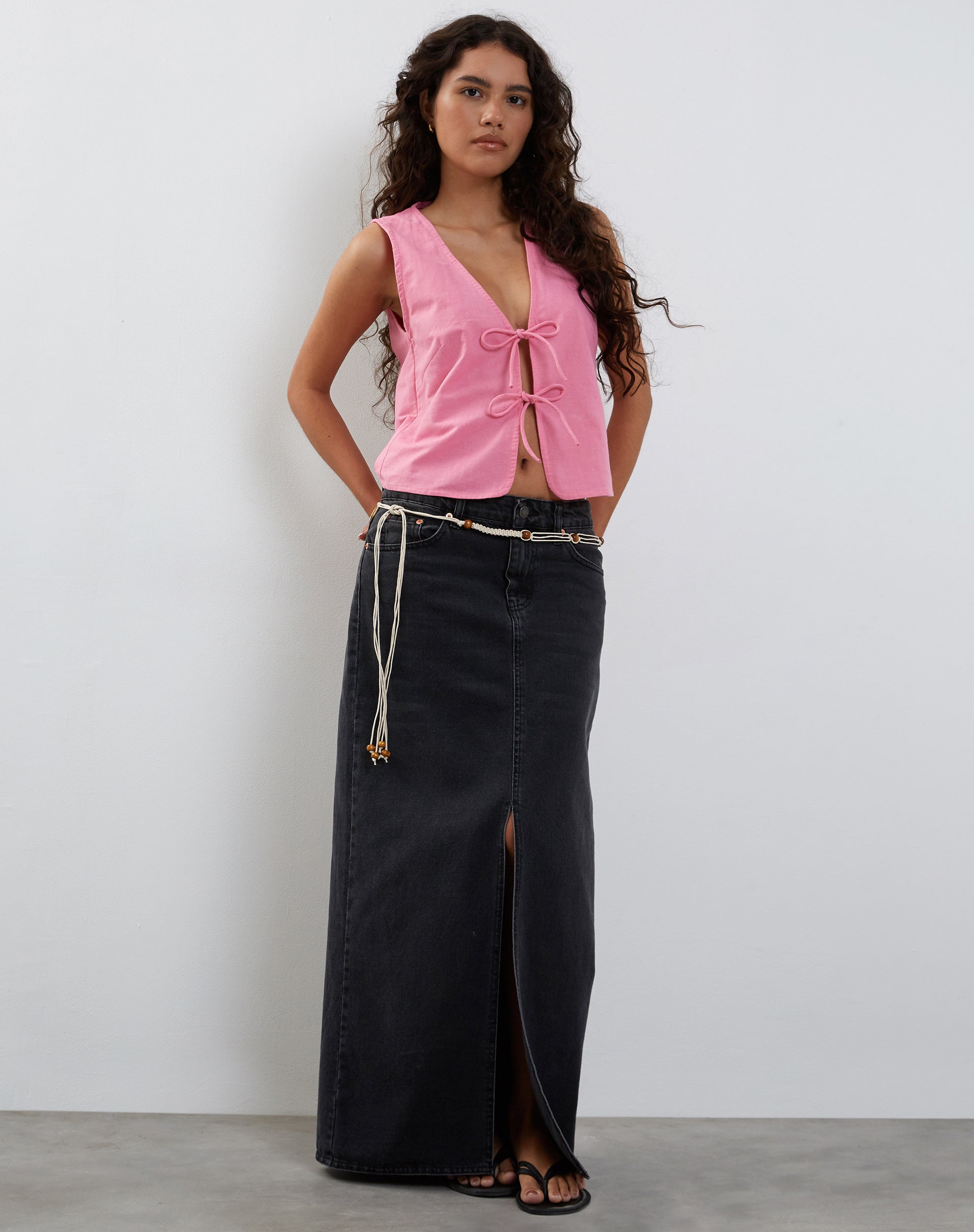 Kayve Tie Front Top in Bubblegum Pink-Nico Sky