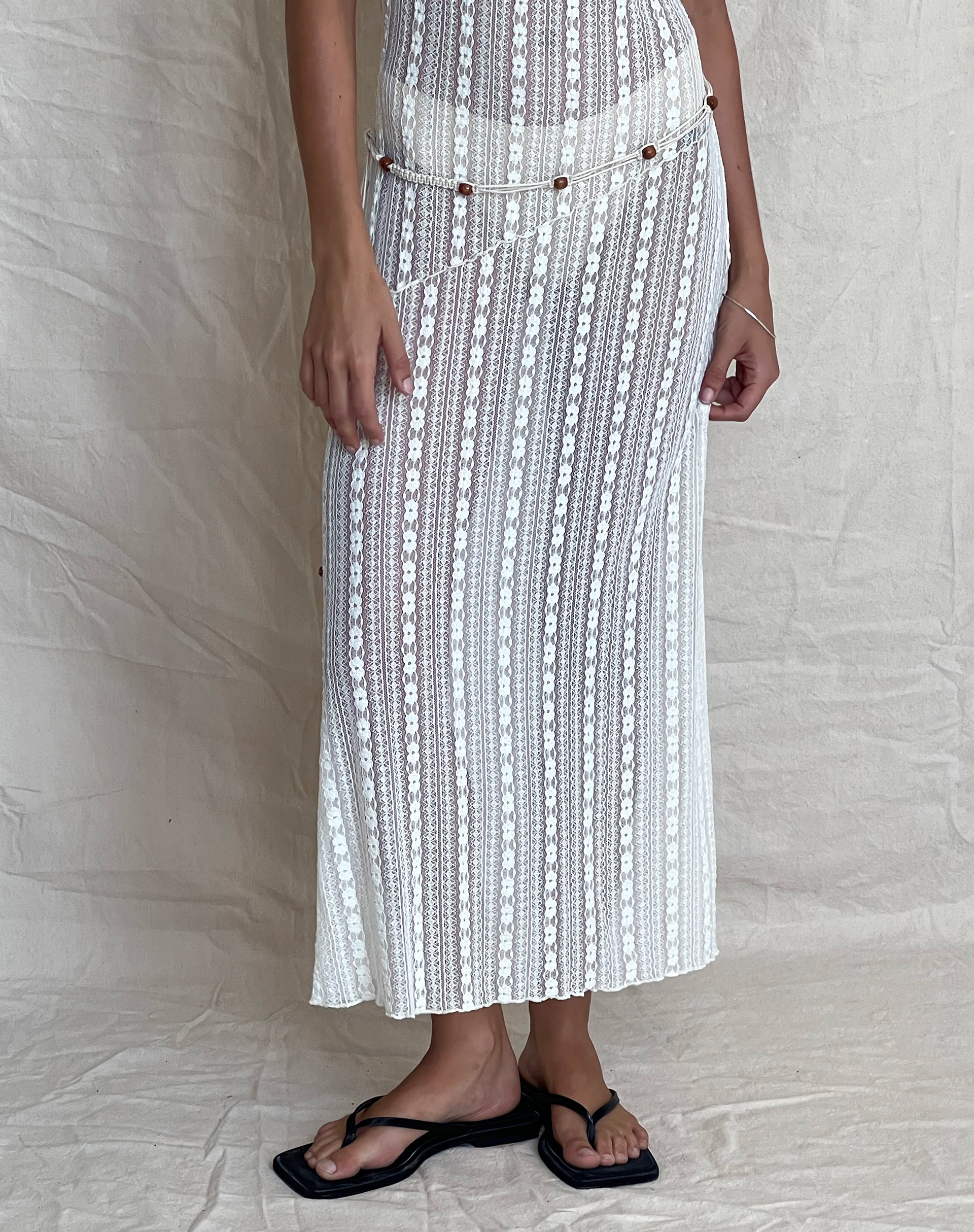 Kehlani Sheer Midi Dress in Cream Lace-Nico Sky