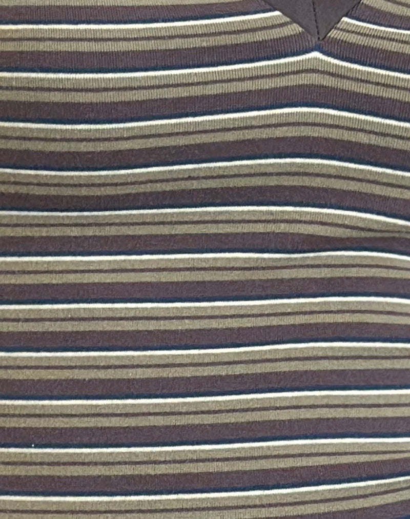 Keiko Top in Stripe Jersey Brown Army-Nico Sky