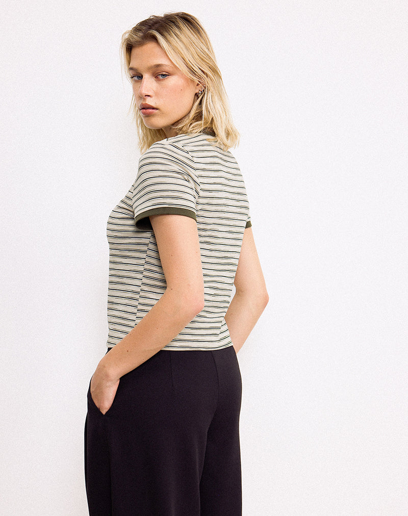 Keiko Top in Stripe Jersey Tonal Brown-Nico Sky