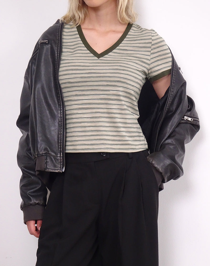 Keiko Top in Stripe Jersey Tonal Brown-Nico Sky