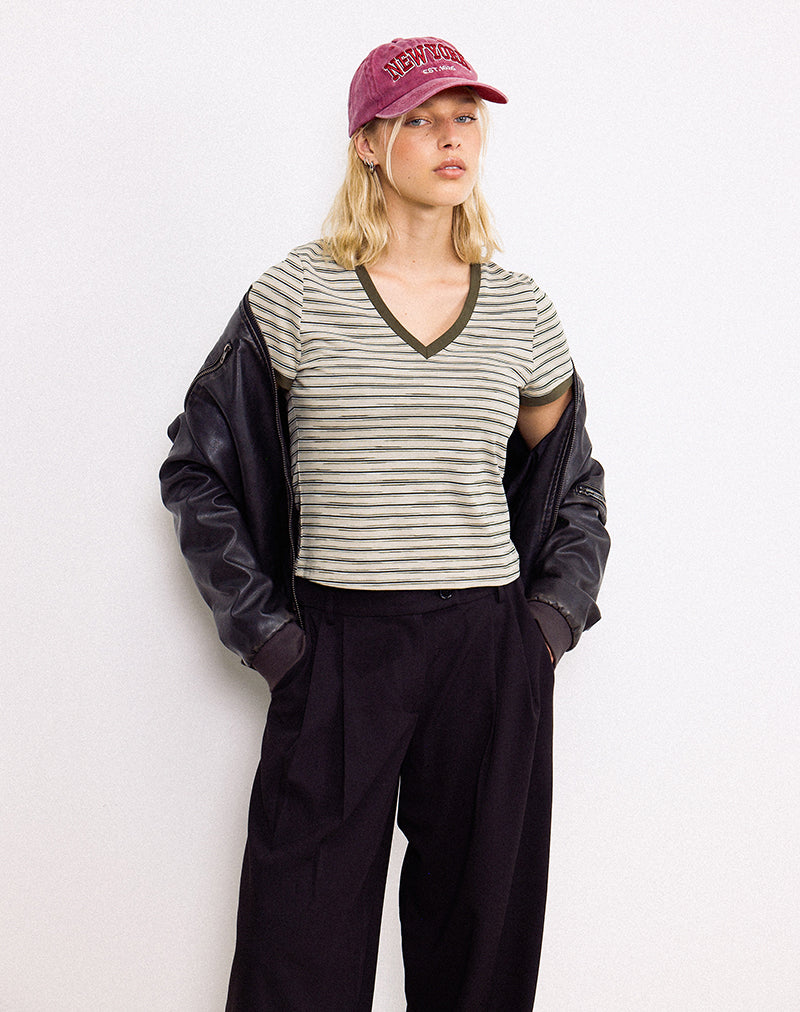 Keiko Top in Stripe Jersey Tonal Brown-Nico Sky
